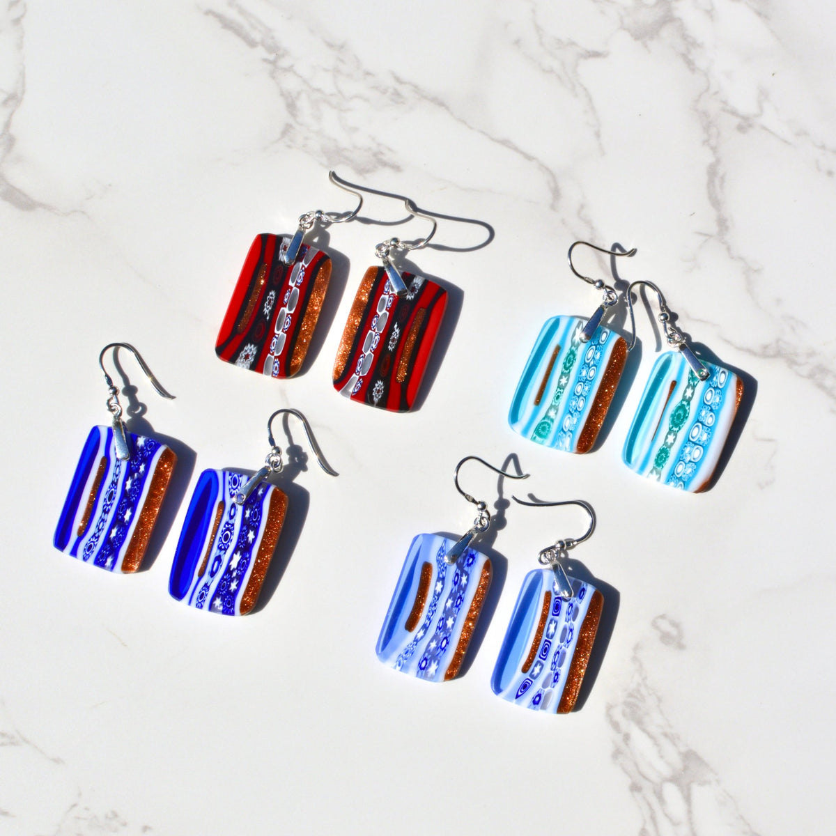 Murano Glass Dangle Earrings, Rectangle, Made in Italy - My Italian Decor