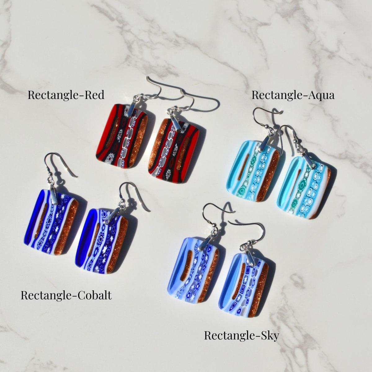 Murano Glass Dangle Earrings, Rectangle, Made in Italy - My Italian Decor