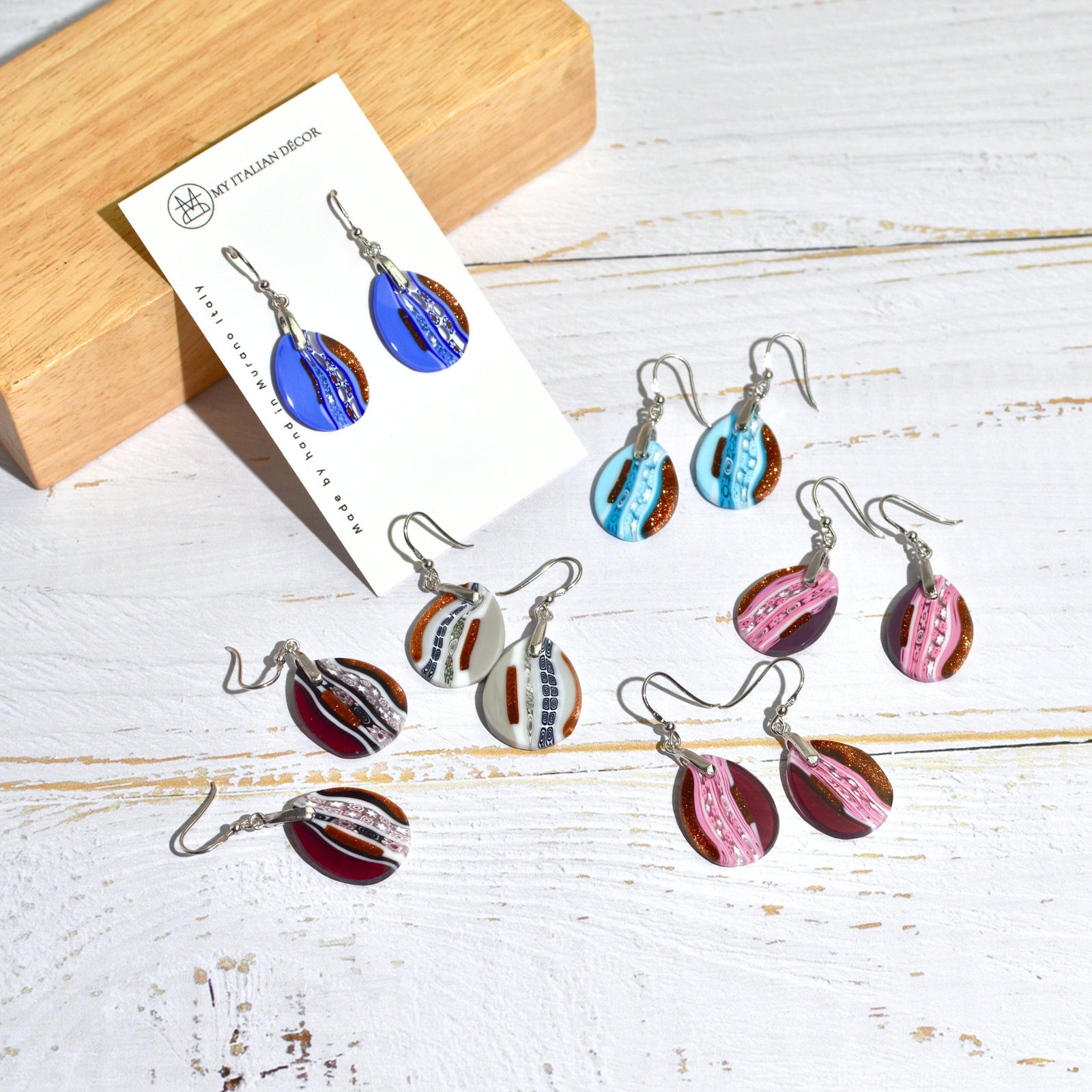 Murano Glass Dangle Earrings, Teardrop, Assorted Colors - My Italian Decor