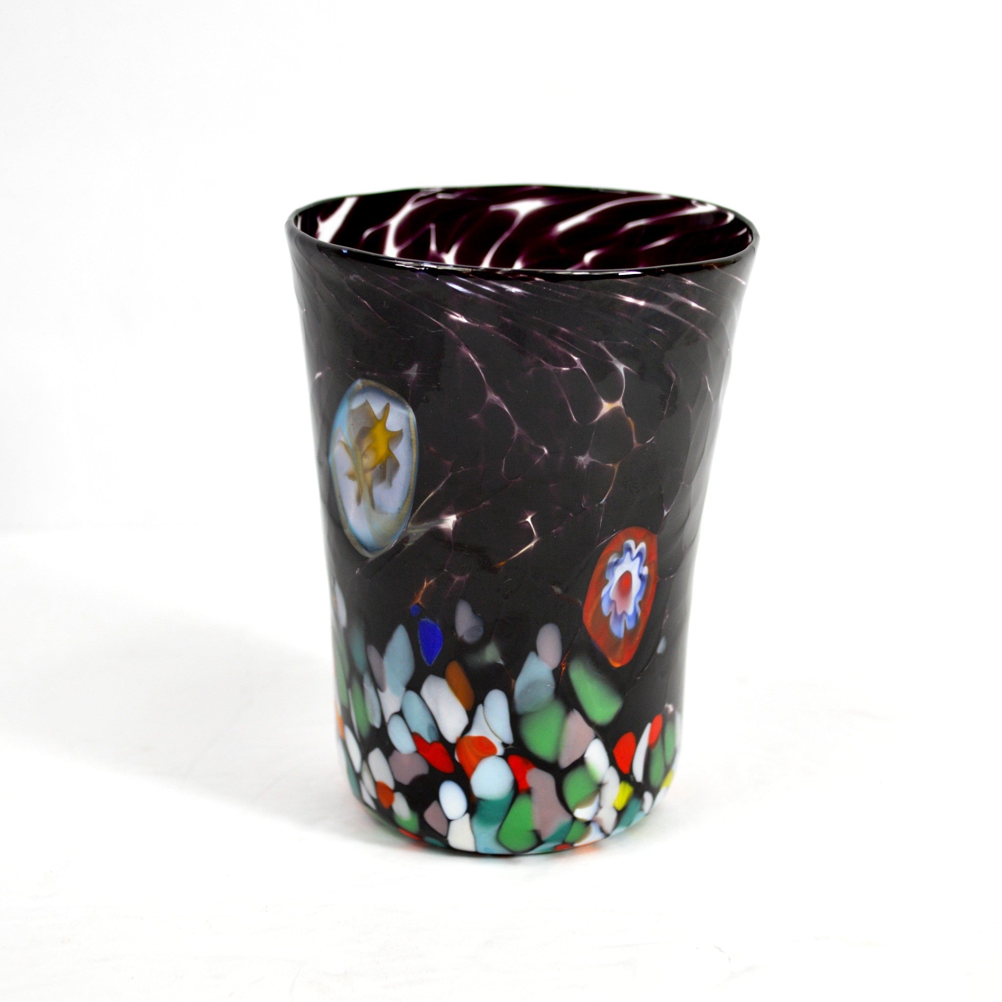 Medici Murano Glass Tumbler with Millefiori design, artfully crafted drinking glass from MyItalianDecor.