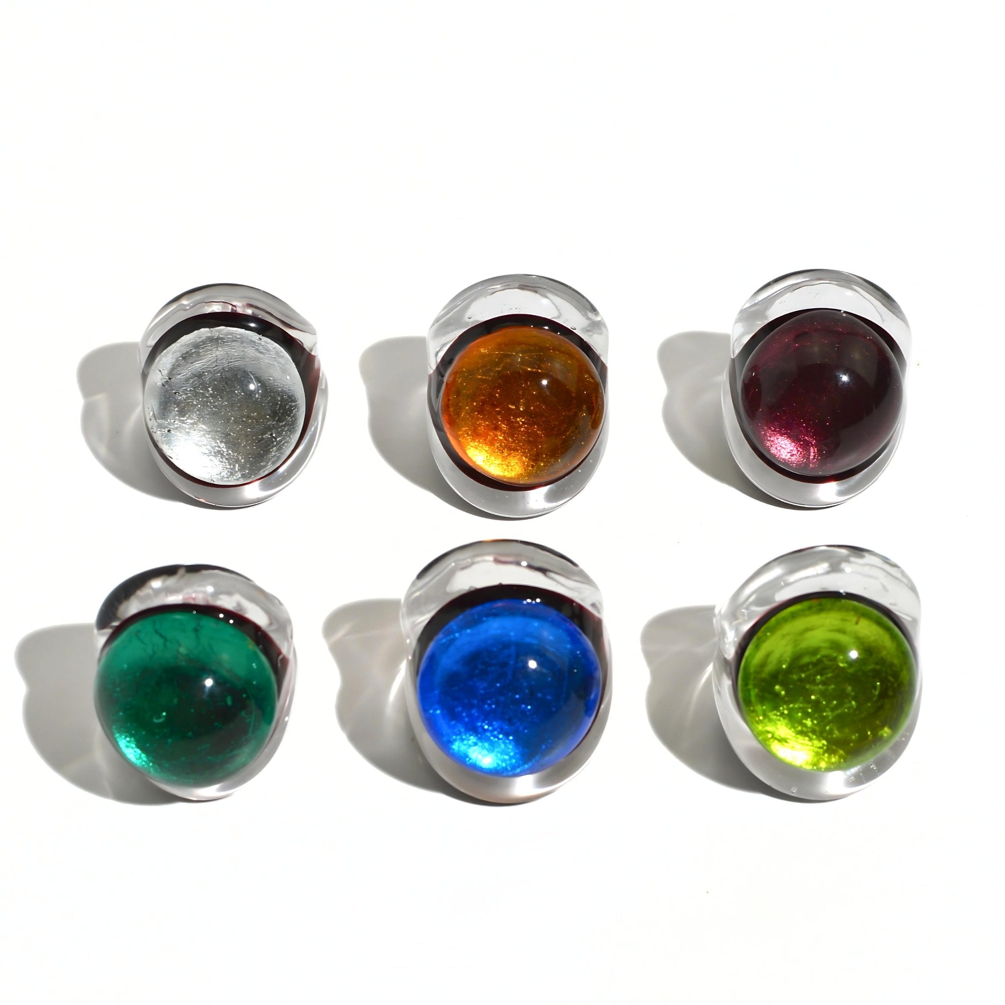 Front view of Murano Glass Occhio Statement Rings by MyItalianDecor, vibrant Italian-made rings with eye-catching glass designs.