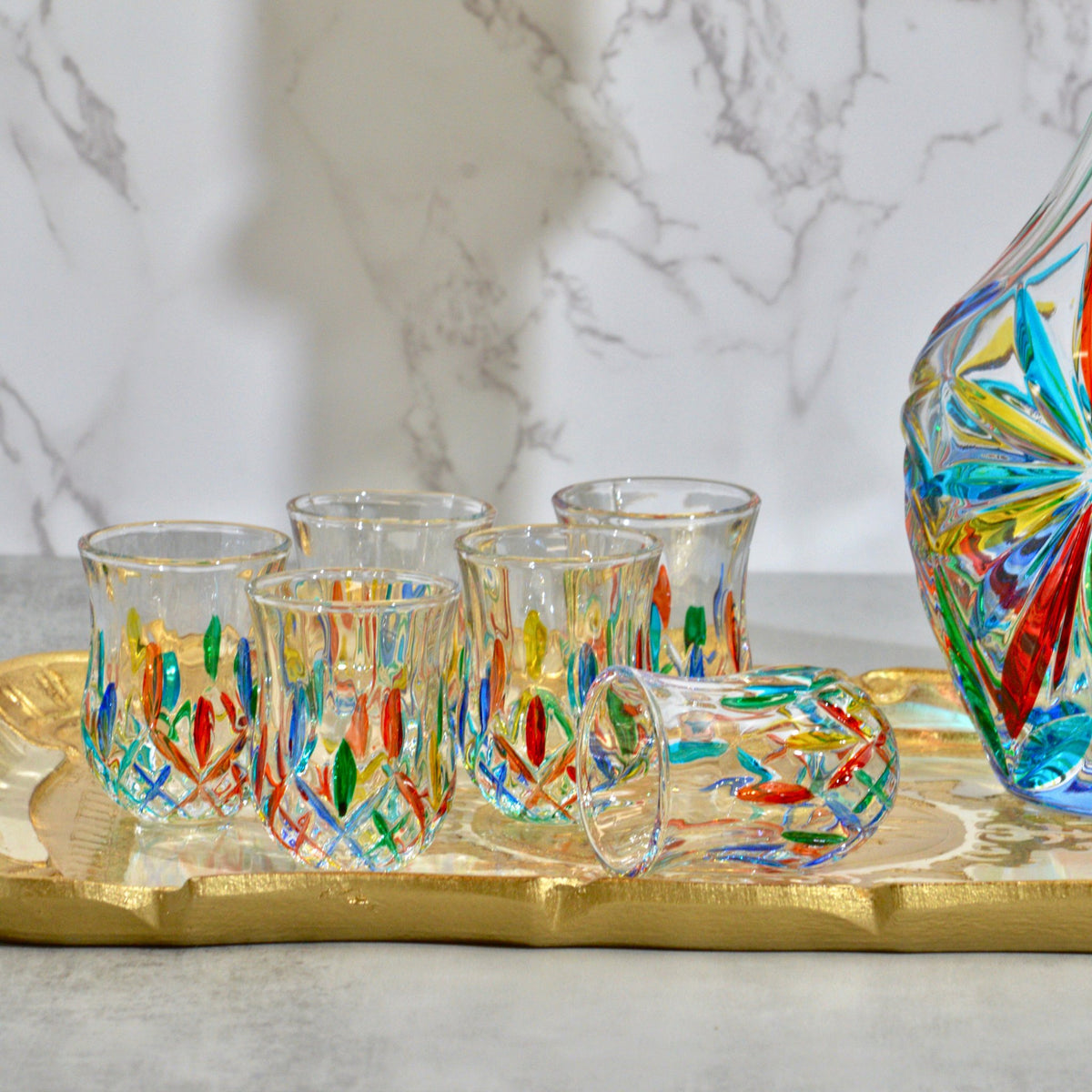 Opera Shot Glasses, Set of 6, Hand Painted Crystal, Made in Italy - My Italian Decor