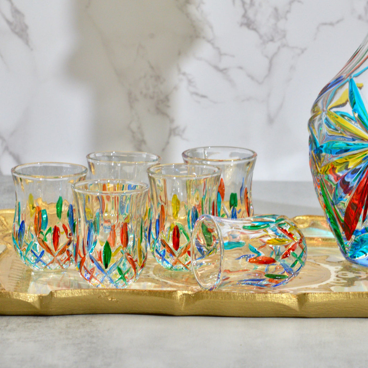 Opera Shot Glasses, Set of 6, Hand Painted Crystal, Made in Italy