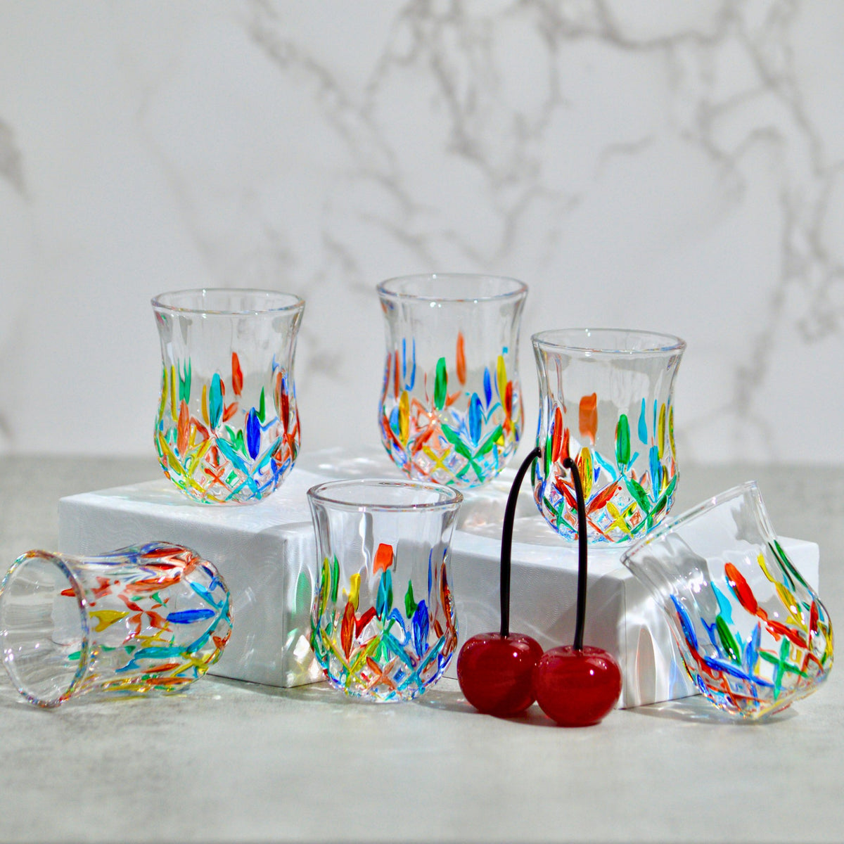 Opera Shot Glasses, Set of 6, Hand Painted Crystal, Made in Italy - My Italian Decor