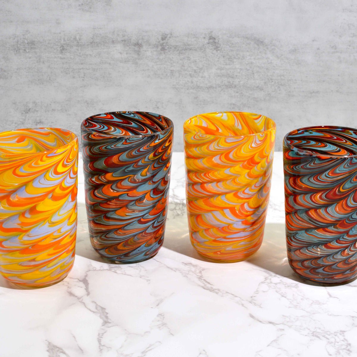 Pavone Murano Glass Tumbler, Multi-Dark Marbled Glass