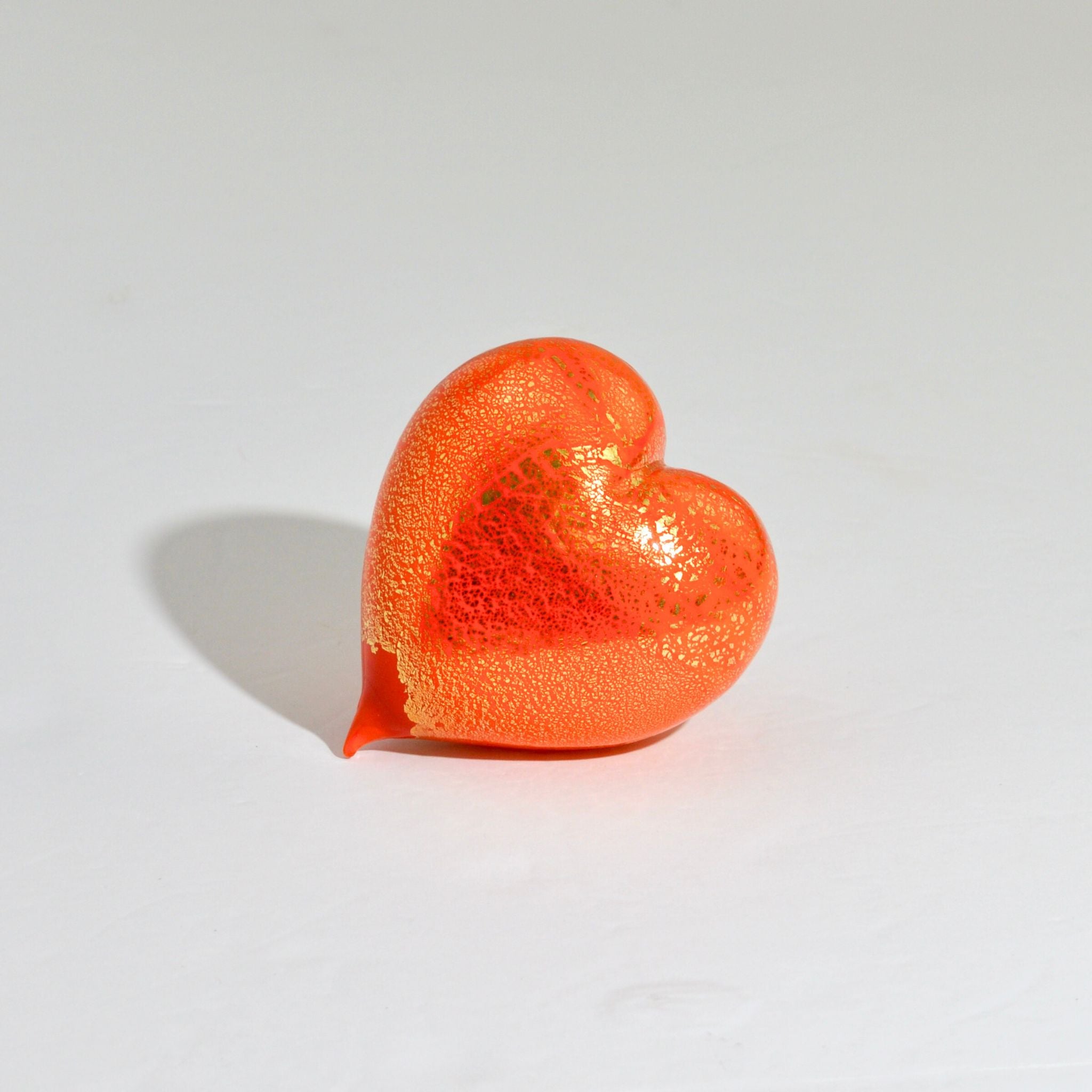 Orange Murano glass heart figurine with 24 karat gold accents, handcrafted in Italy by MyItalianDecor.
