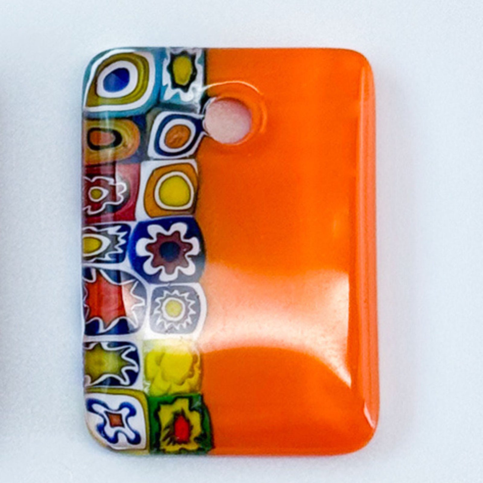 Murano Millefiori rectangle pendant on cord, handcrafted charms and pendants by My Italian Decor, showcasing vibrant glass art.