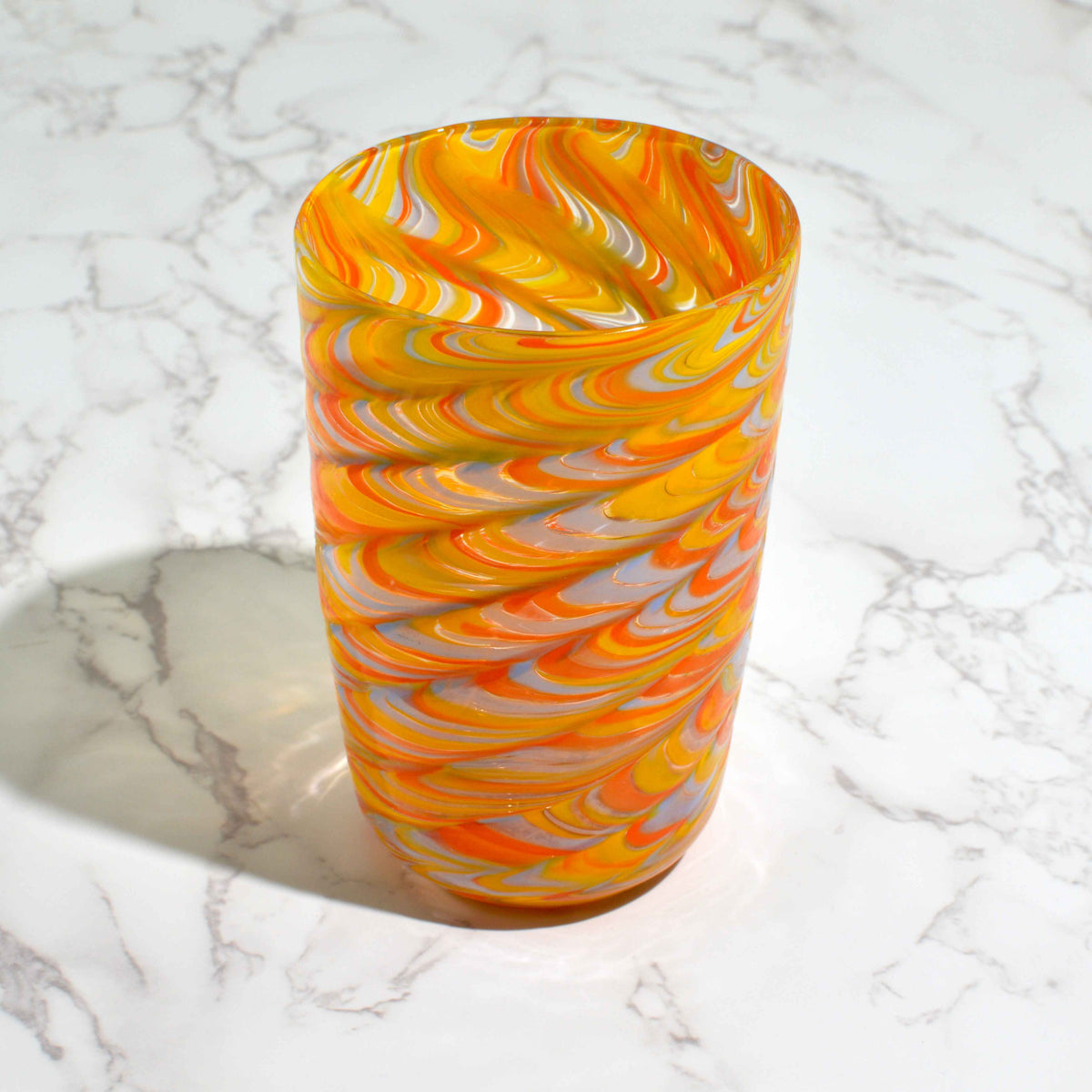 Pavone Murano Glass Tumbler, Orange Marbled Glass