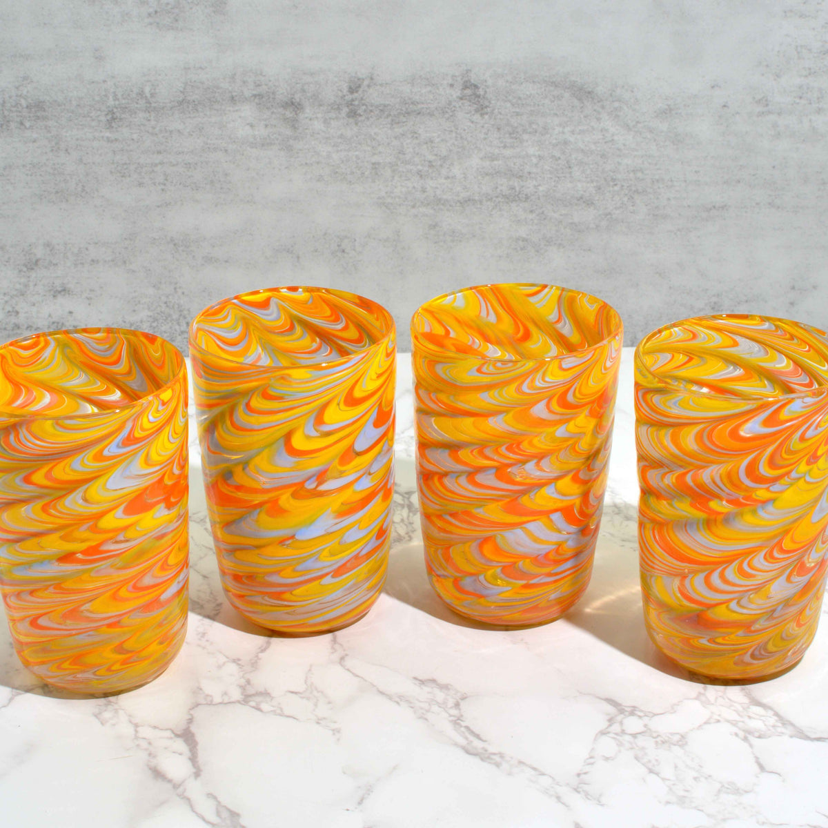 Pavone Murano Glass Tumbler, Orange Marbled Glass