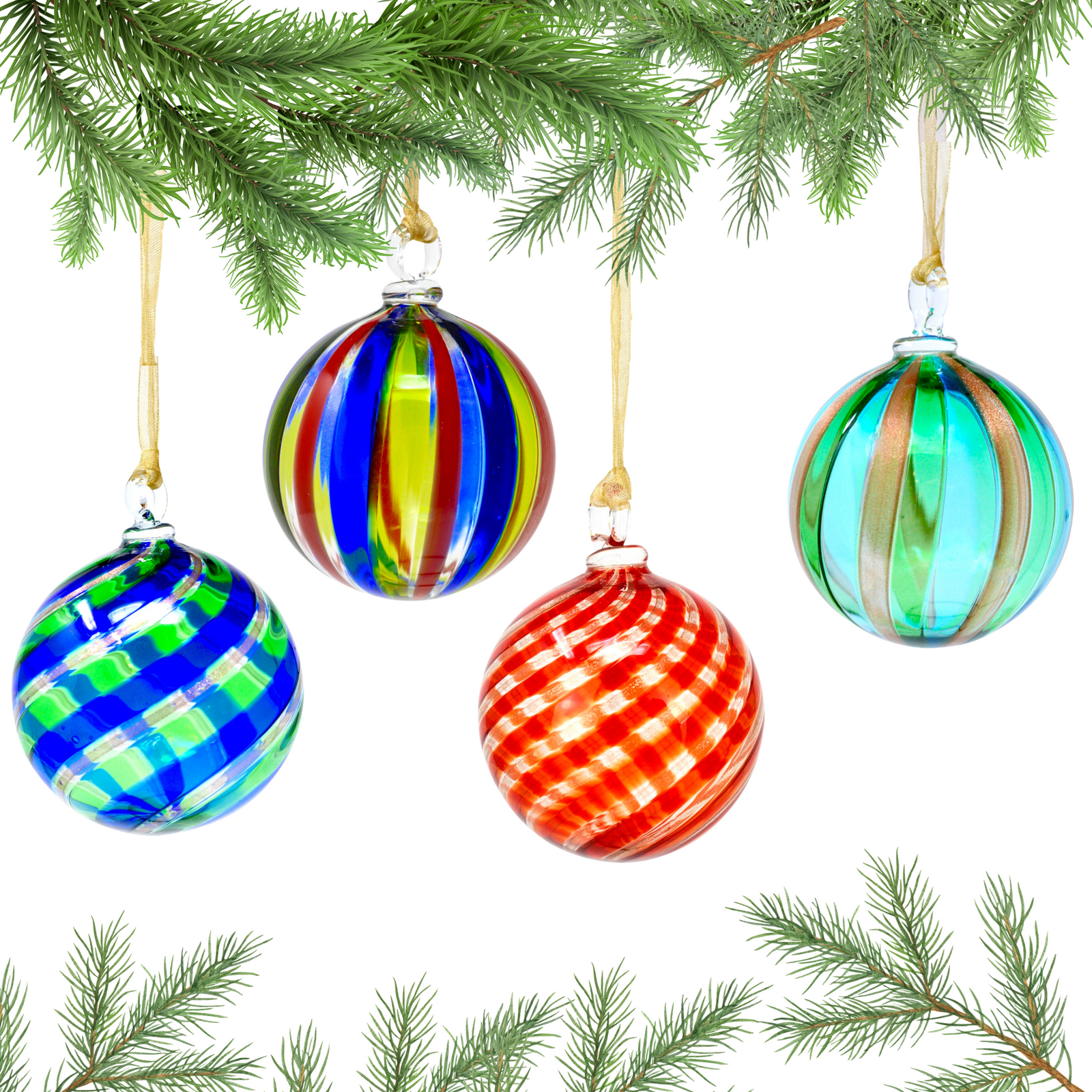 Murano Glass Christmas Ornament, Medium, Round Filigrana, Made in Murano, Italy - My Italian Decor