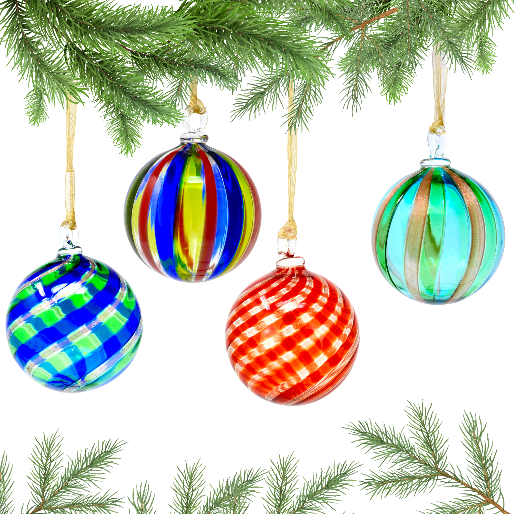 Murano Glass Christmas Ornament, Medium, Round Filigrana, Made in Murano, Italy - My Italian Decor