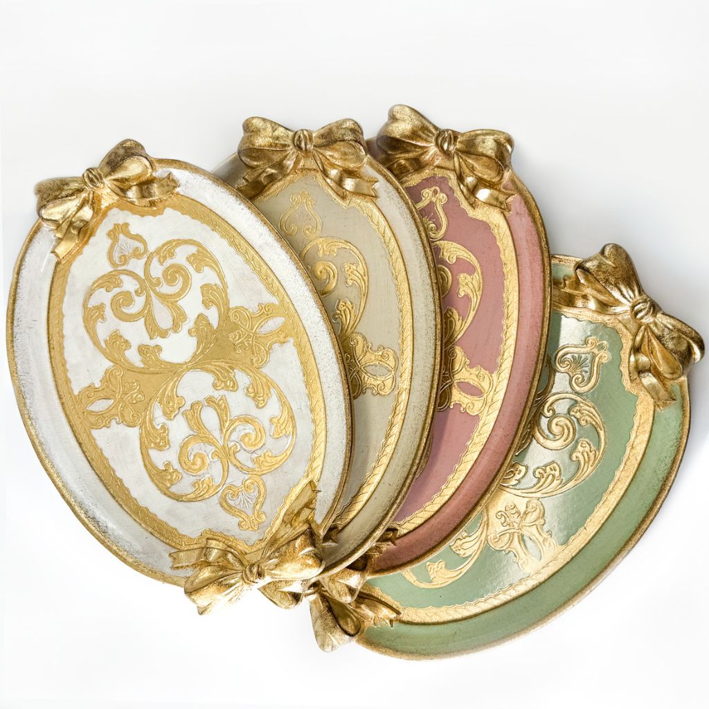 Florentine Carved Oval Bow Tray, Made in Italy