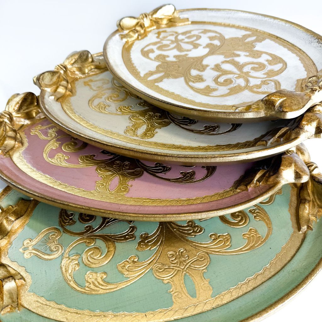 Florentine Carved Oval Bow Tray, Made in Italy