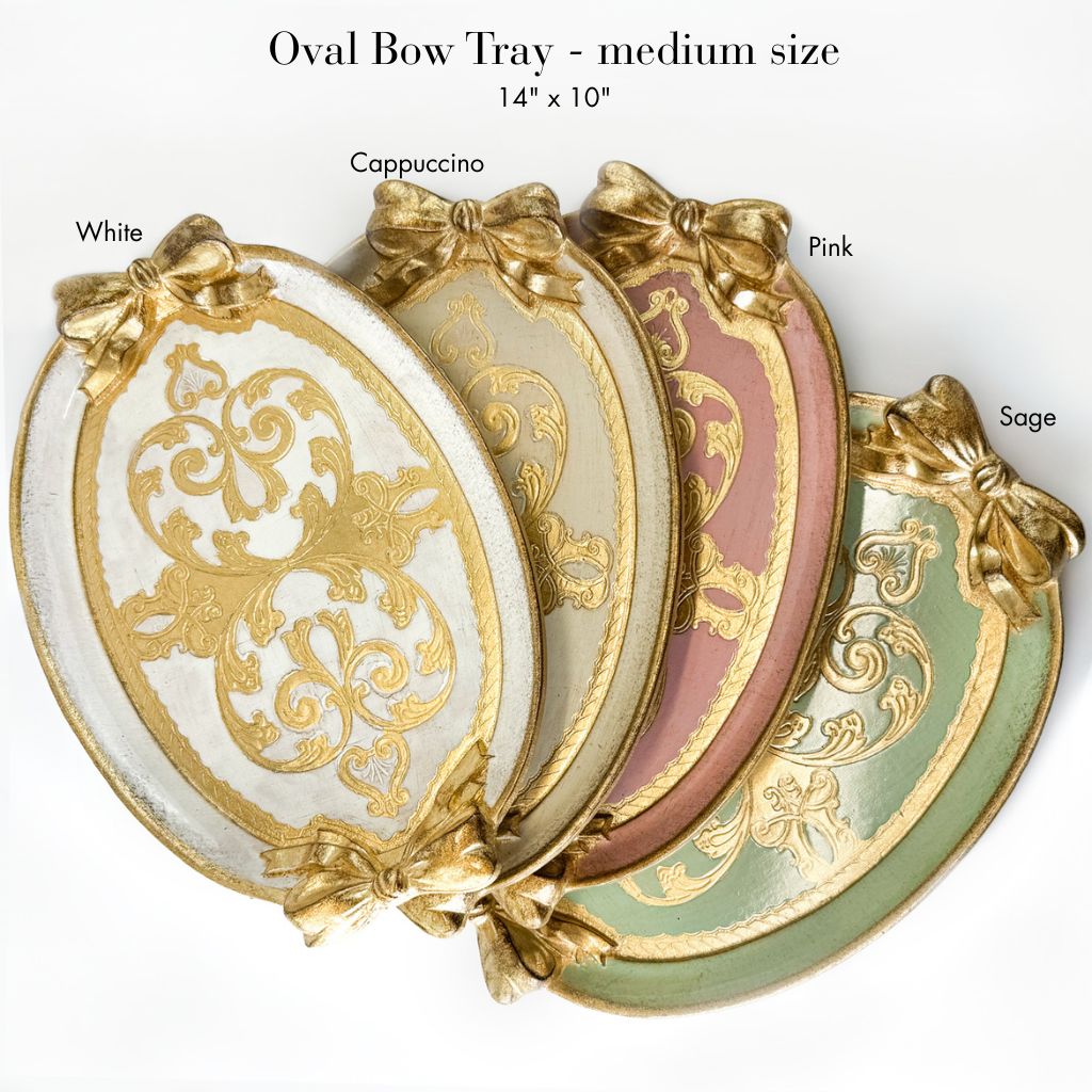Florentine Carved Oval Bow Tray, Made in Italy