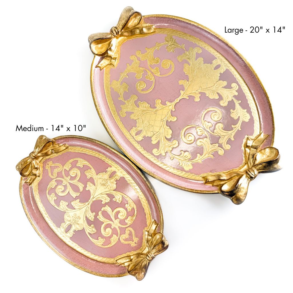 Florentine Carved Oval Bow Tray, Made in Italy
