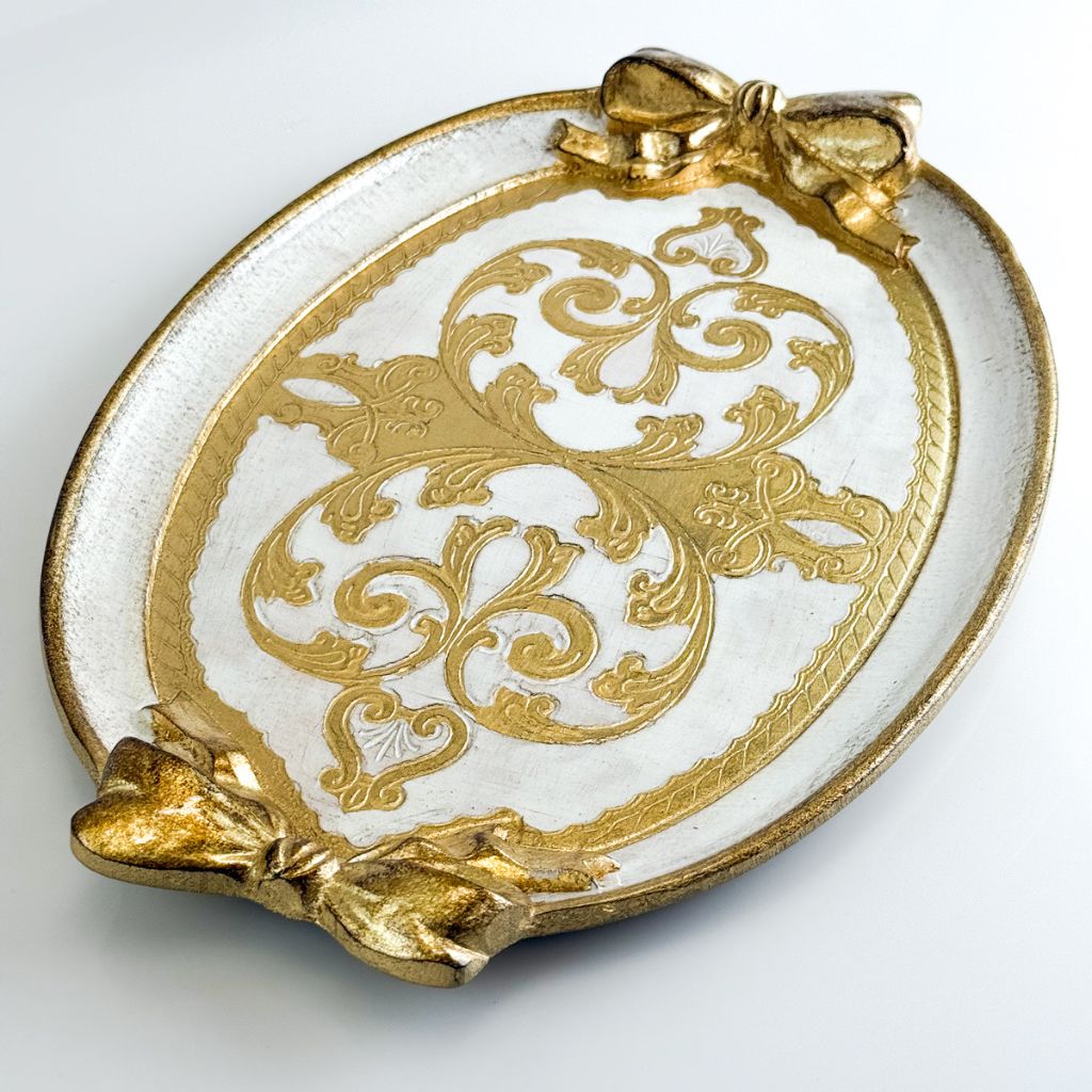 Florentine Carved Oval Bow Tray, Made in Italy