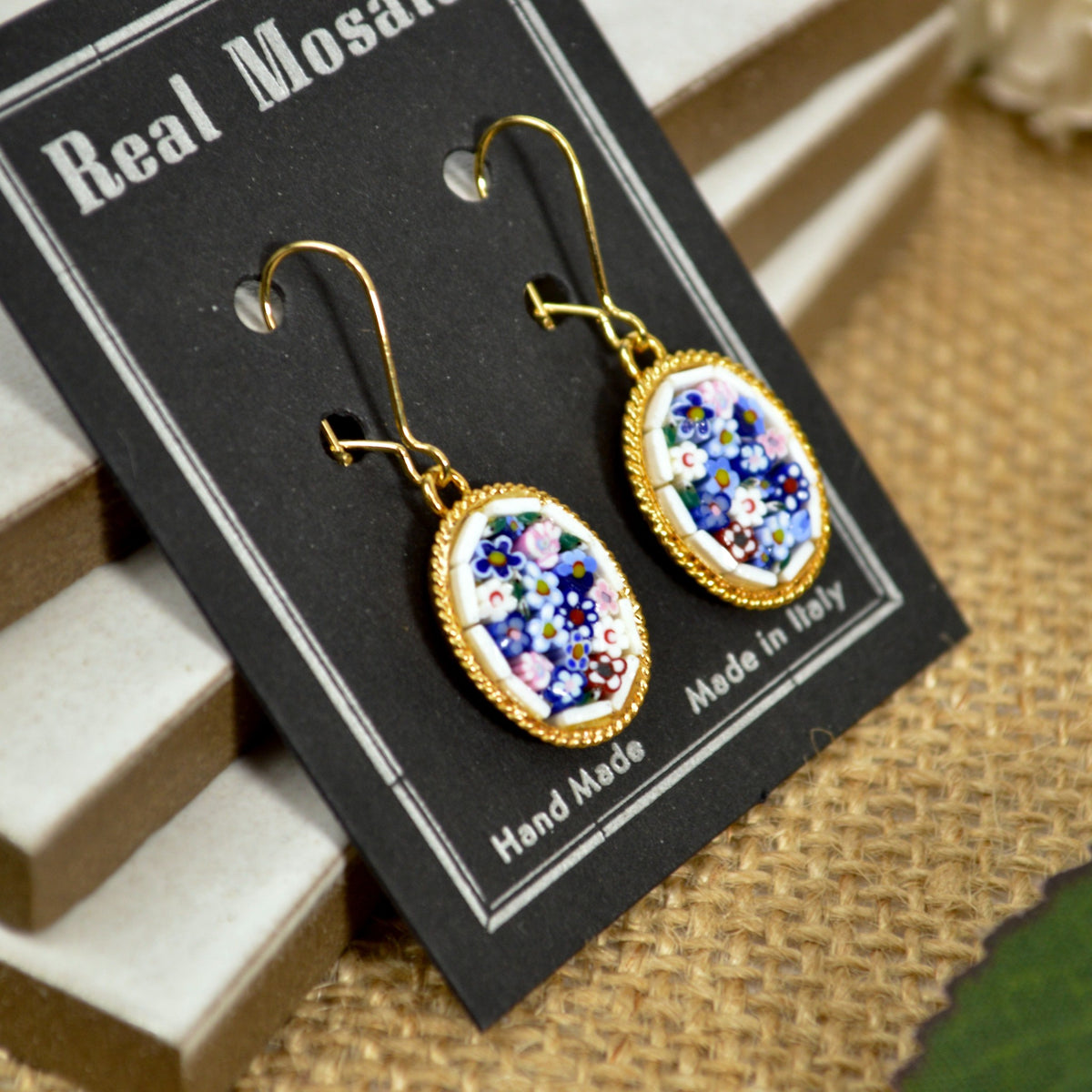 Florentine Micro Mosaic Earrings, Oval, Made in Italy - My Italian Decor