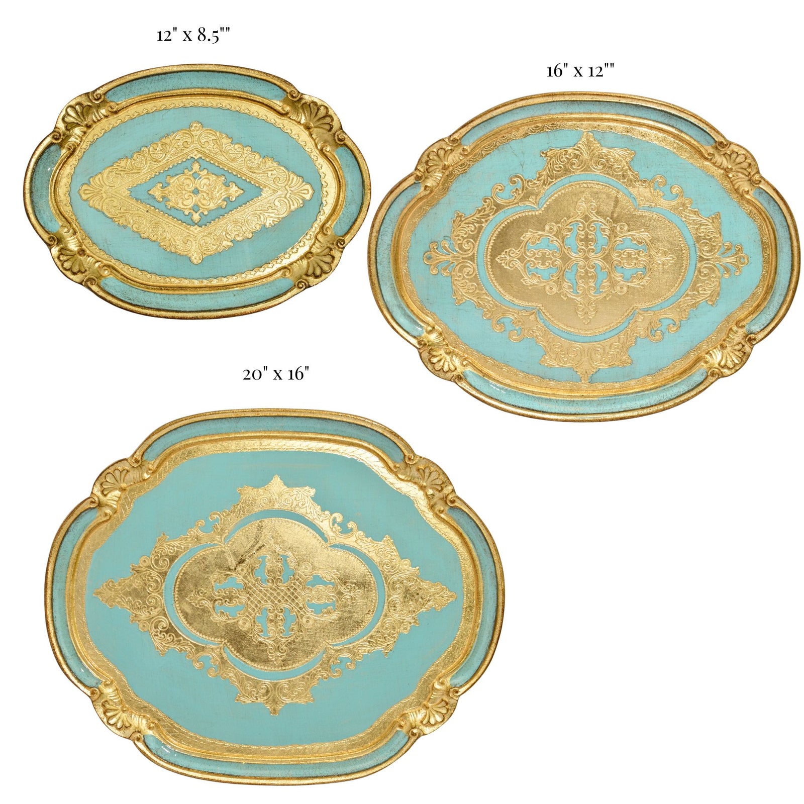 Decorative Florentine carved wood oval tray in sage green, available in multiple colors and sizes, by My Italian Decor.