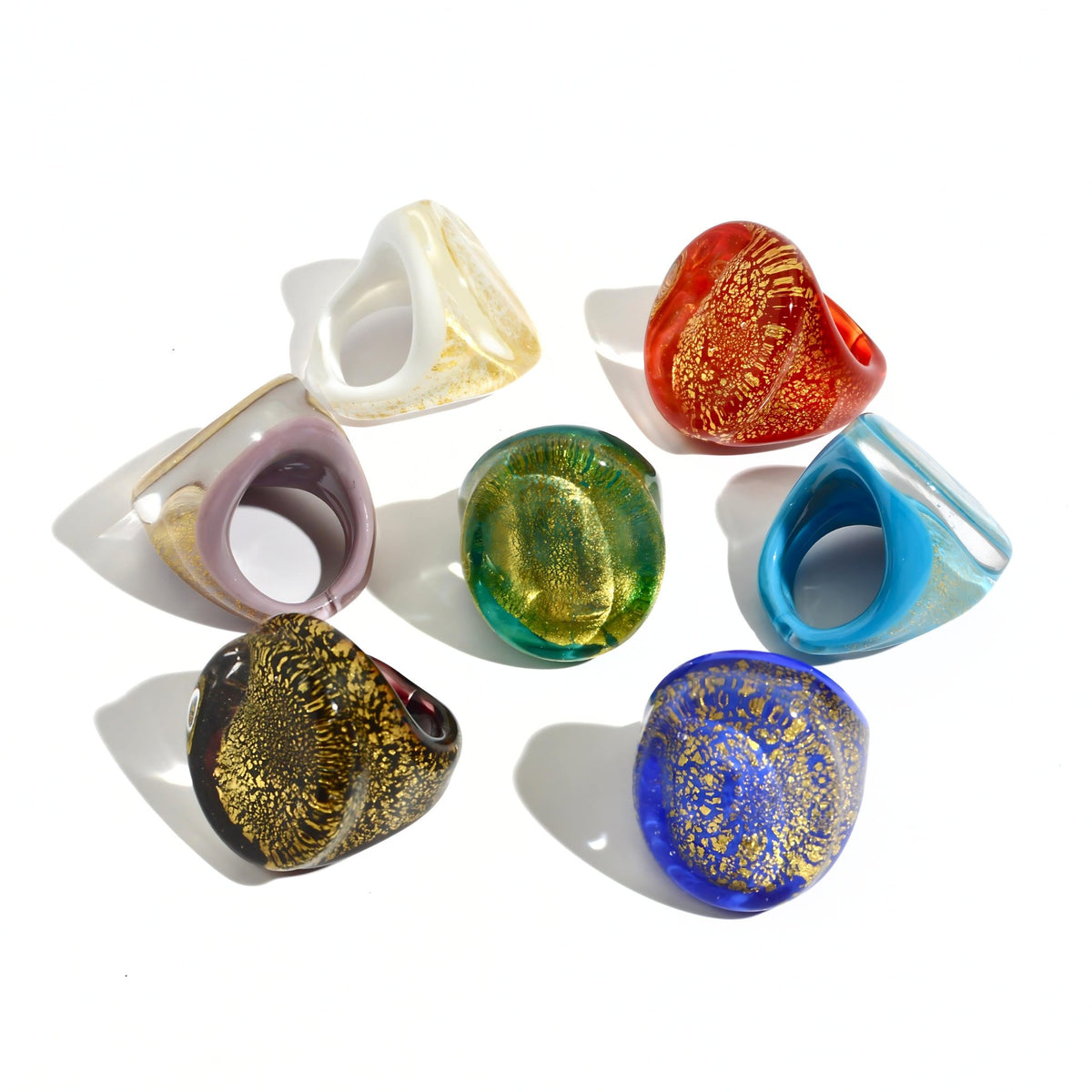 Murano Glass Ovale Large Statement Rings, 24 karat gold