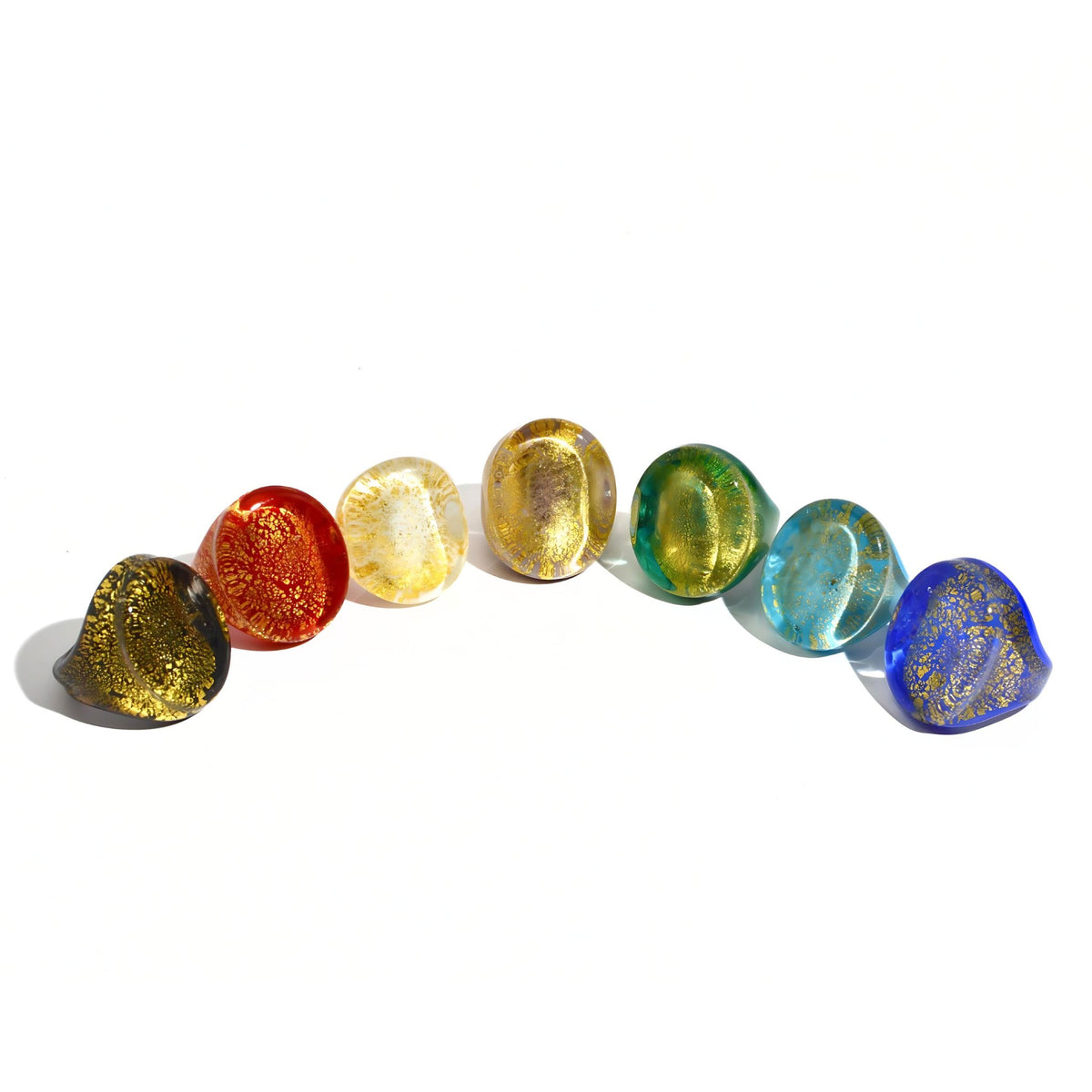 Murano Glass Ovale Large Statement Rings, 24 karat gold