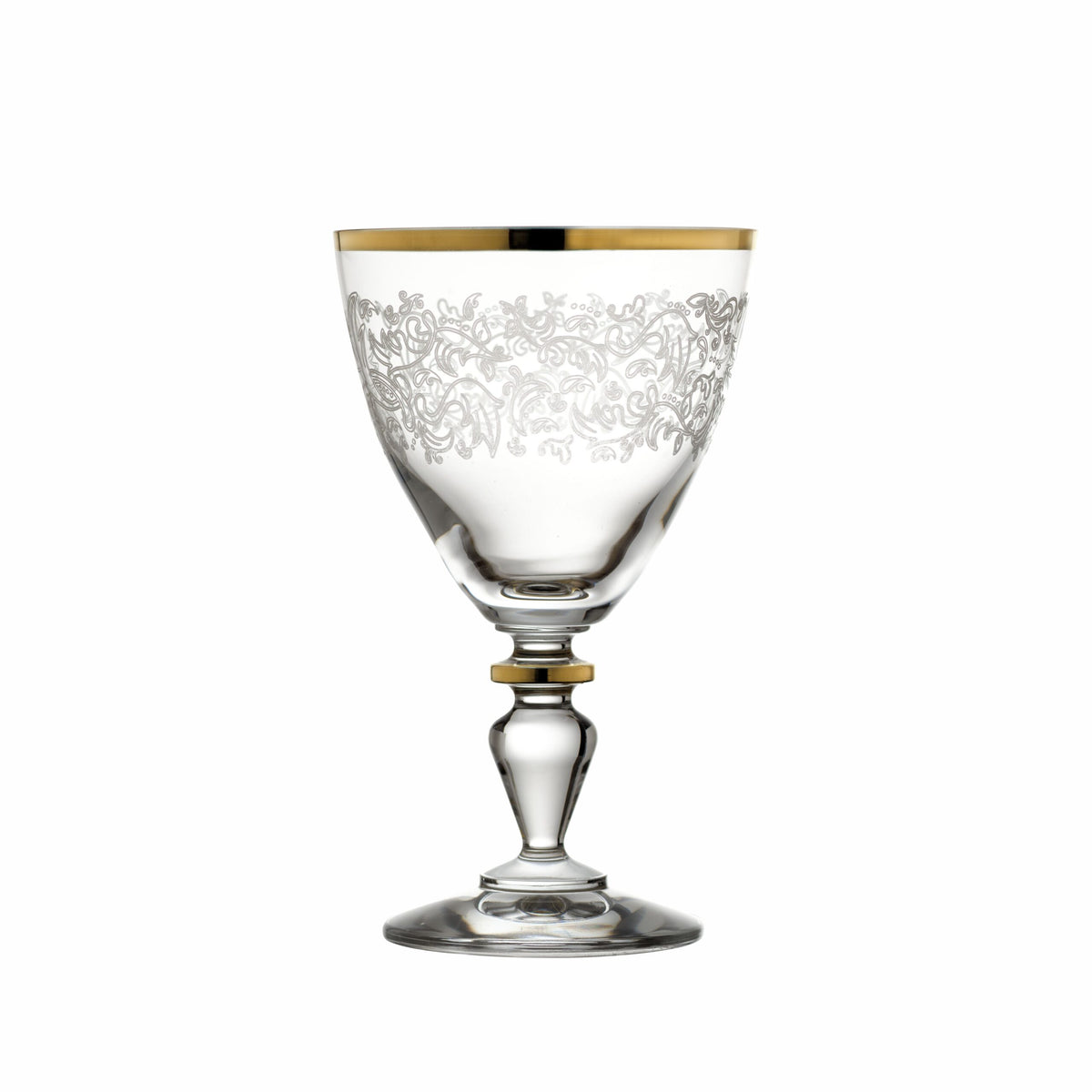 Set of 2 Gold Rim Etched Italian Paolina Wine Goblets - My Italian Decor