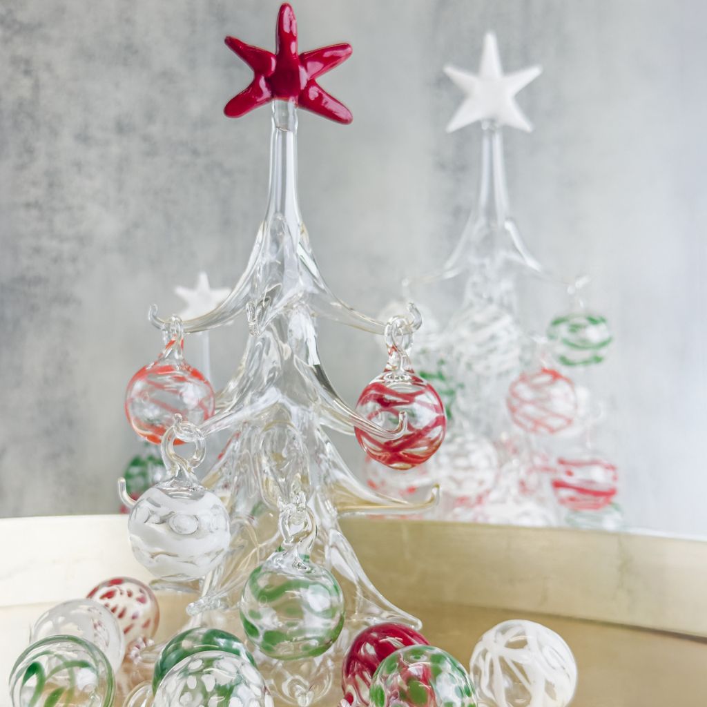 Blown Glass Christmas Tree with Ornaments, Made in Italy - My Italian Decor