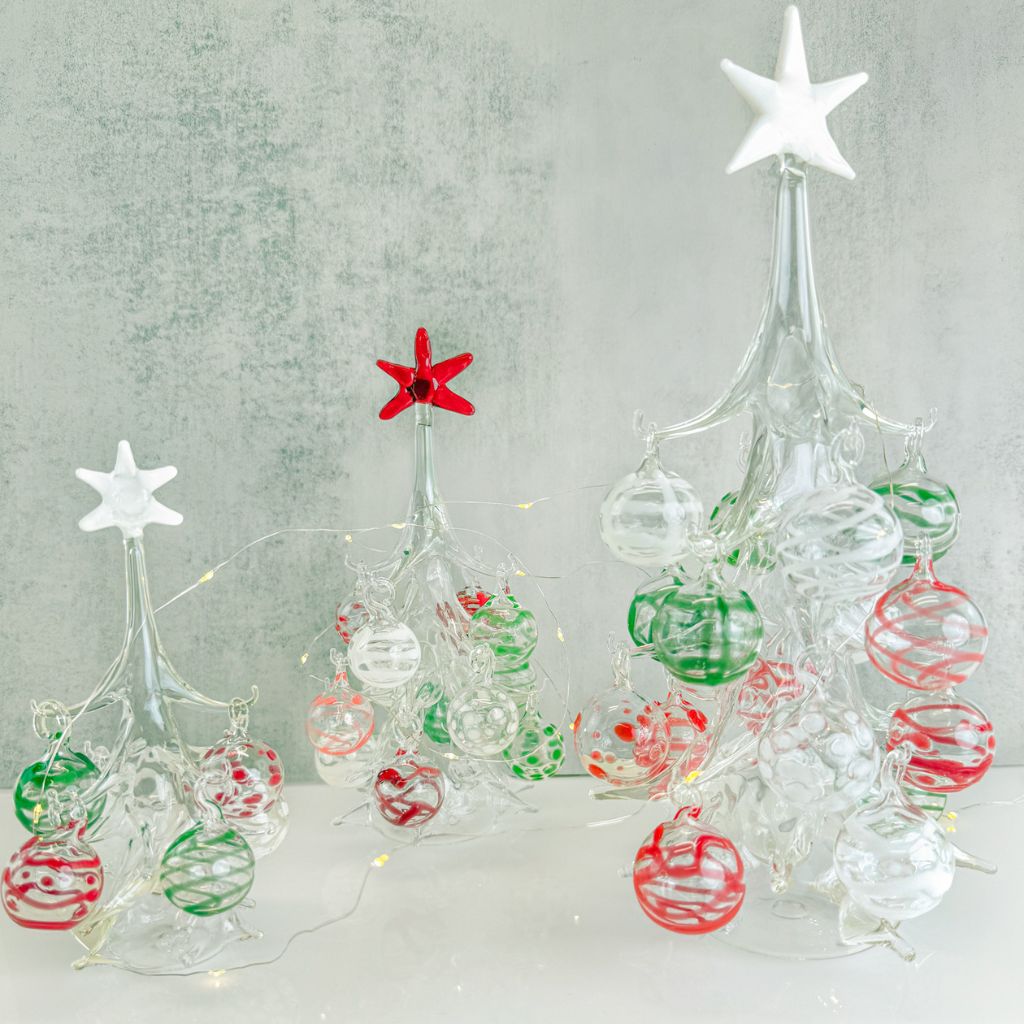 Blown Glass Christmas Tree with Ornaments, Made in Italy - My Italian Decor