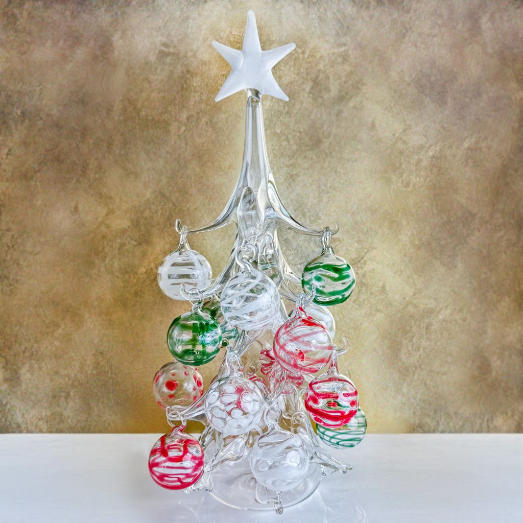 Blown Glass Christmas Tree with Ornaments, Made in Italy - My Italian Decor
