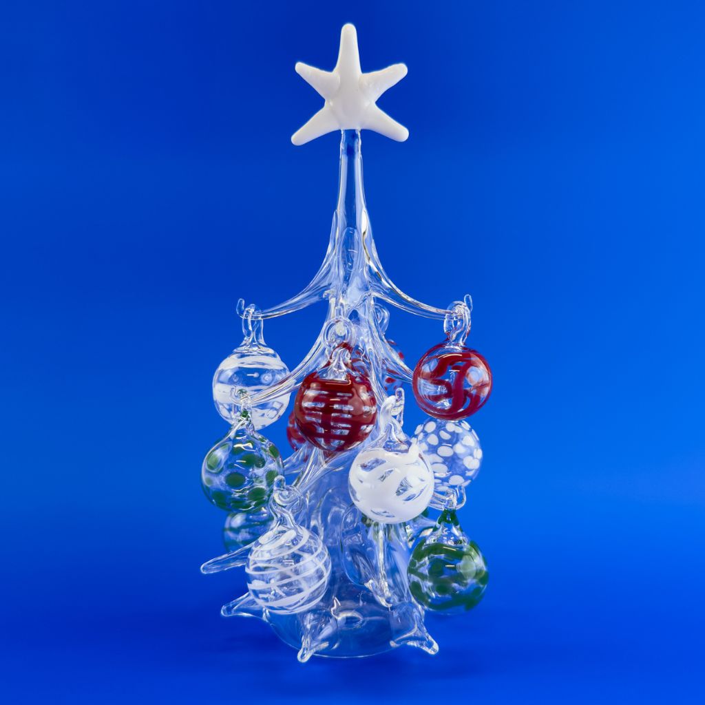 Blown Glass Christmas Tree with Ornaments, Made in Italy - My Italian Decor
