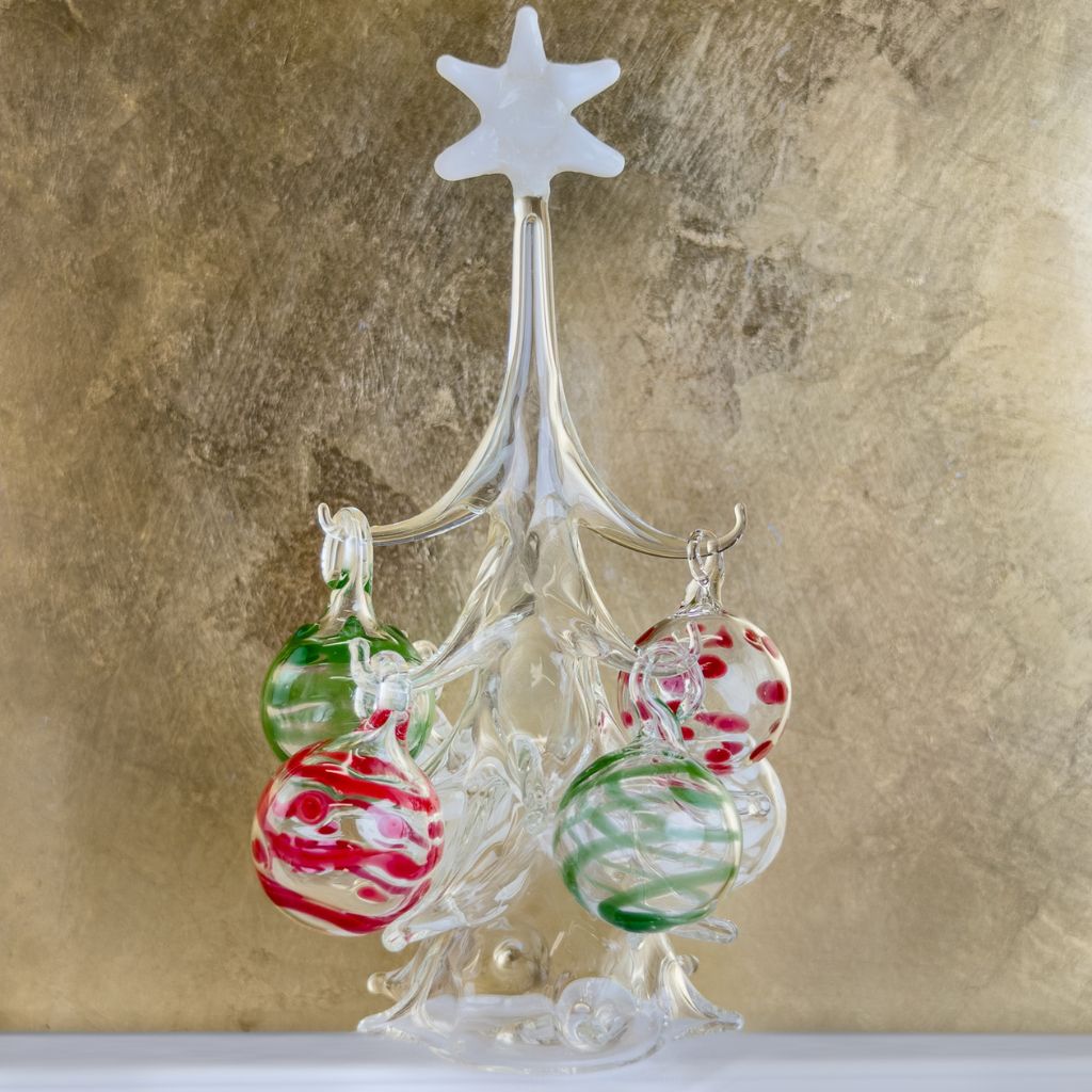 Blown Glass Christmas Tree with Ornaments, Made in Italy - My Italian Decor