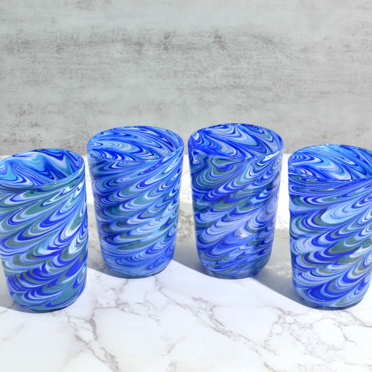 Pavone Murano Glass Tumbler, Blue Marbled Glass