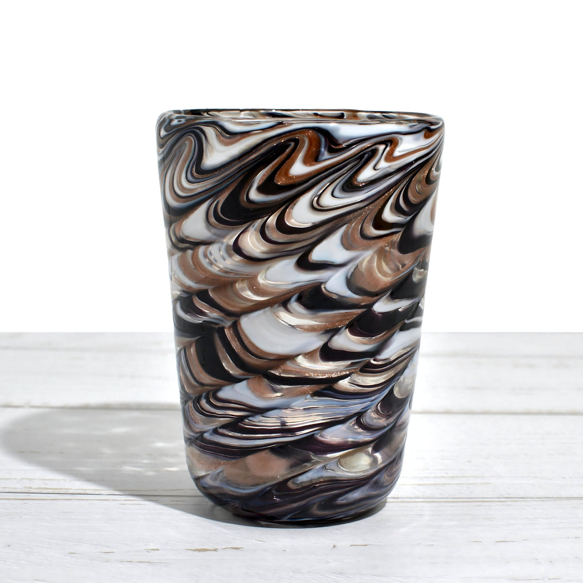 Pavone Murano Glass Tumbler, Black and Avventurina Marbled Glass