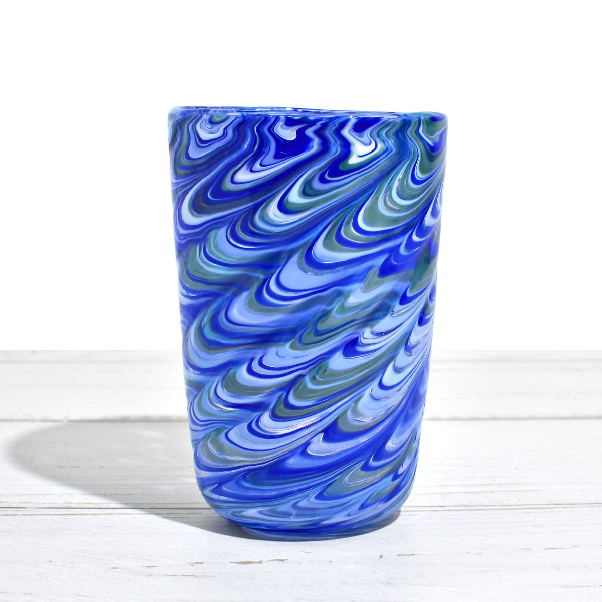 Pavone Murano Glass Tumbler, Blue Marbled Glass