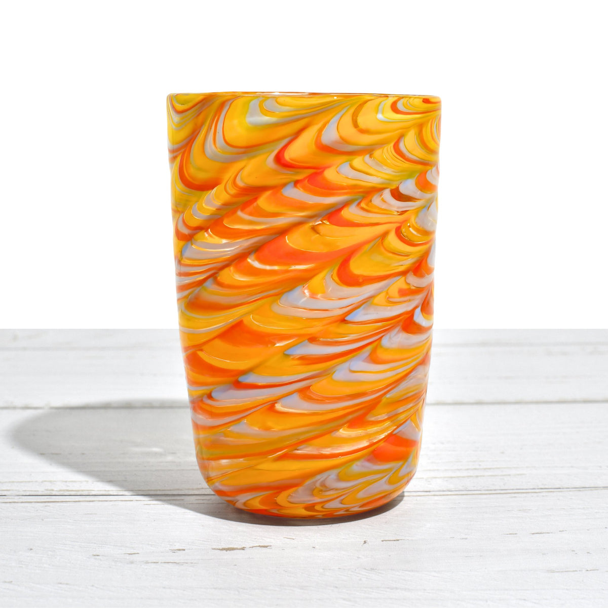 Pavone Murano Glass Tumbler, Orange Marbled Glass