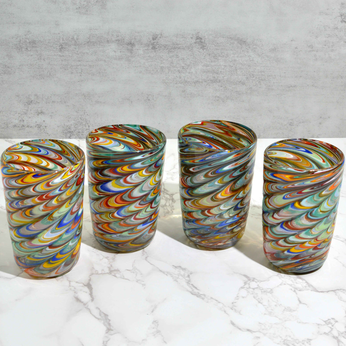 Pavone Murano Glass Tumbler, Multicolor Marbled Glass