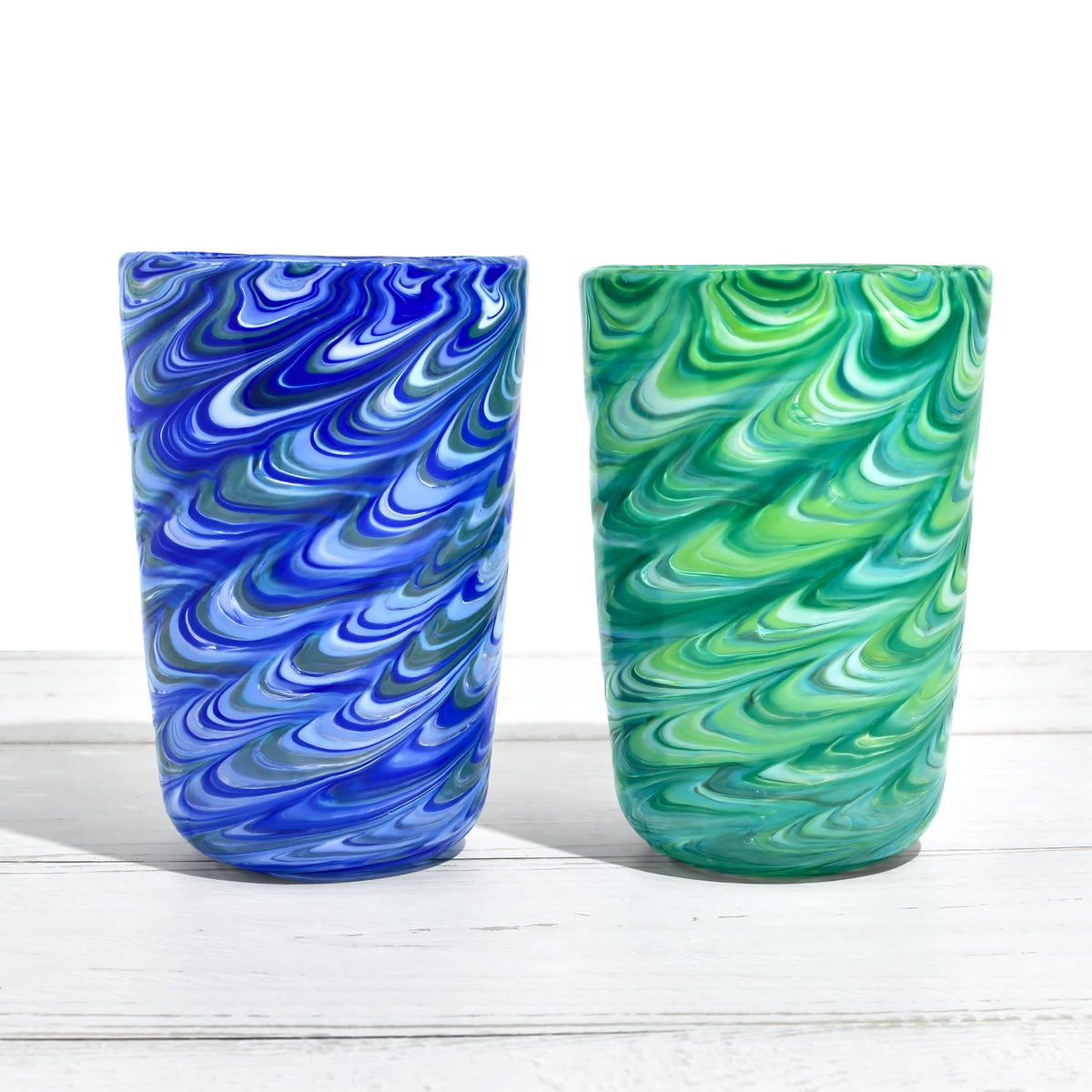 Pavone Murano Glass Tumbler, Blue and Green, Set of 2