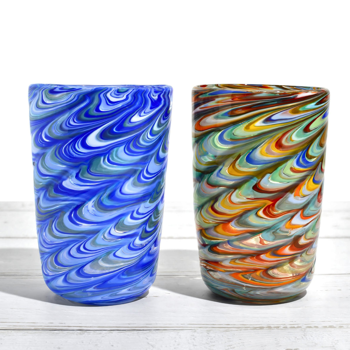 Pavone Murano Glass Tumbler, Blue and Multi, Set of 2