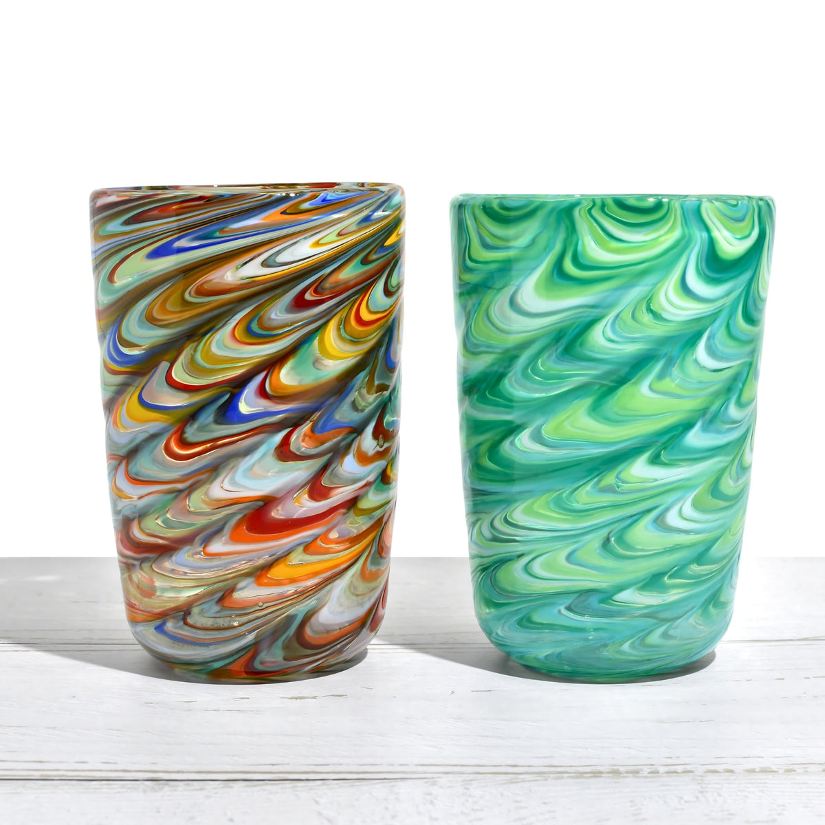 Pavone Murano Glass Tumbler, Green and Multi, Set of 2