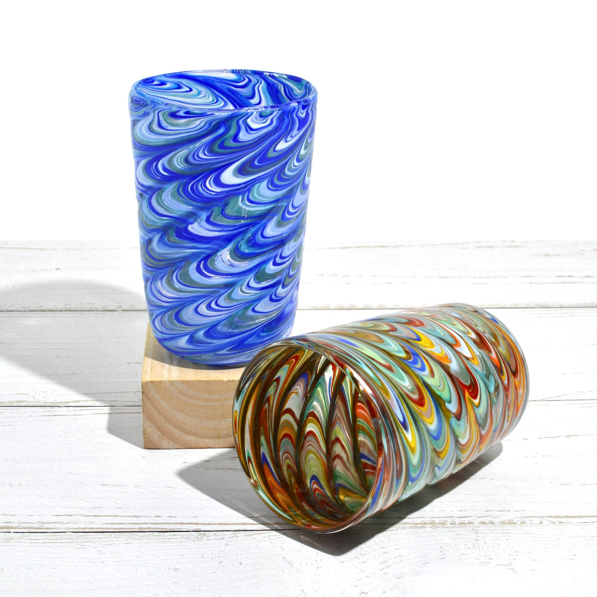 Pavone Murano Glass Tumbler, Blue and Multi, Set of 2