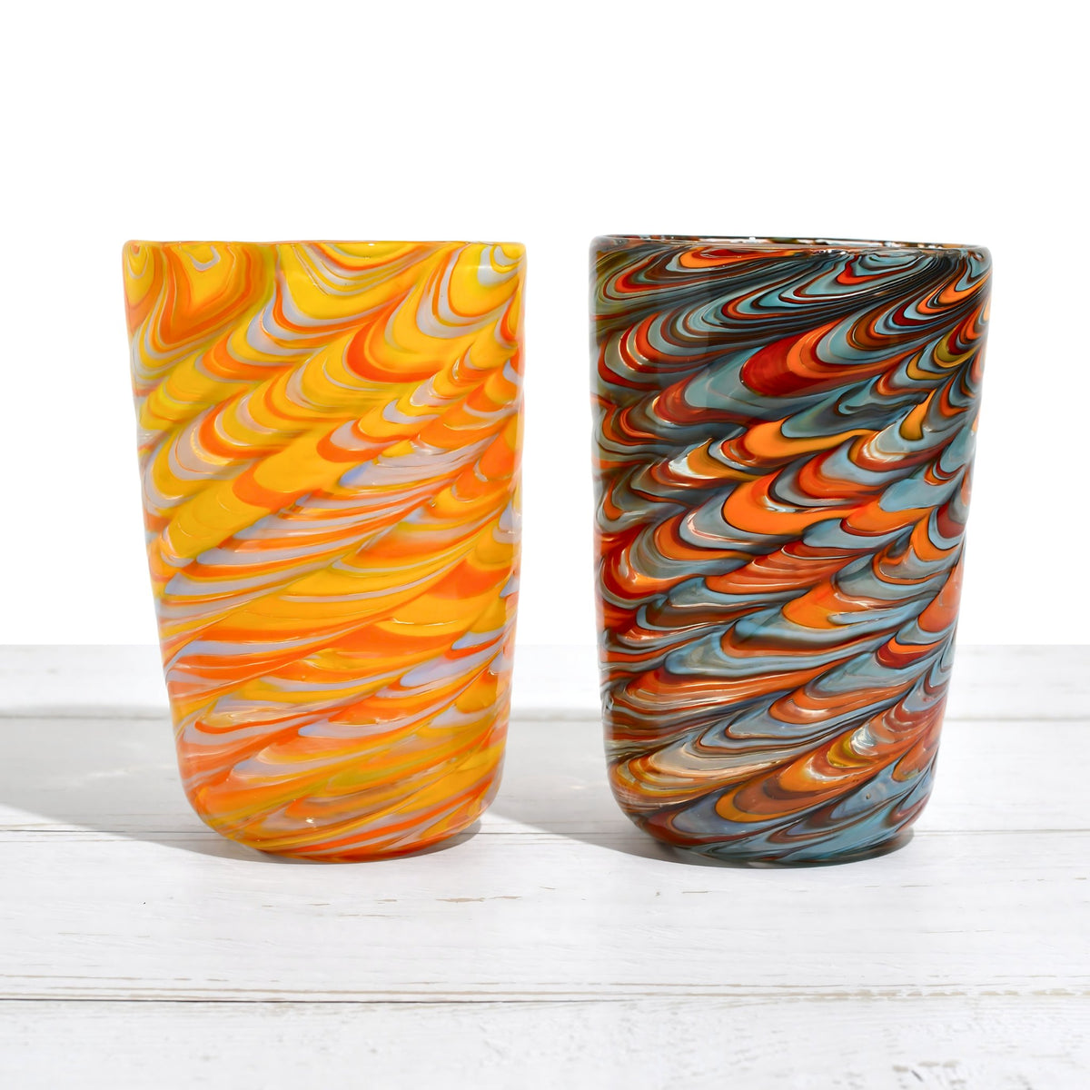 Pavone Murano Glass Tumbler, Orange and Multi, Set of 2