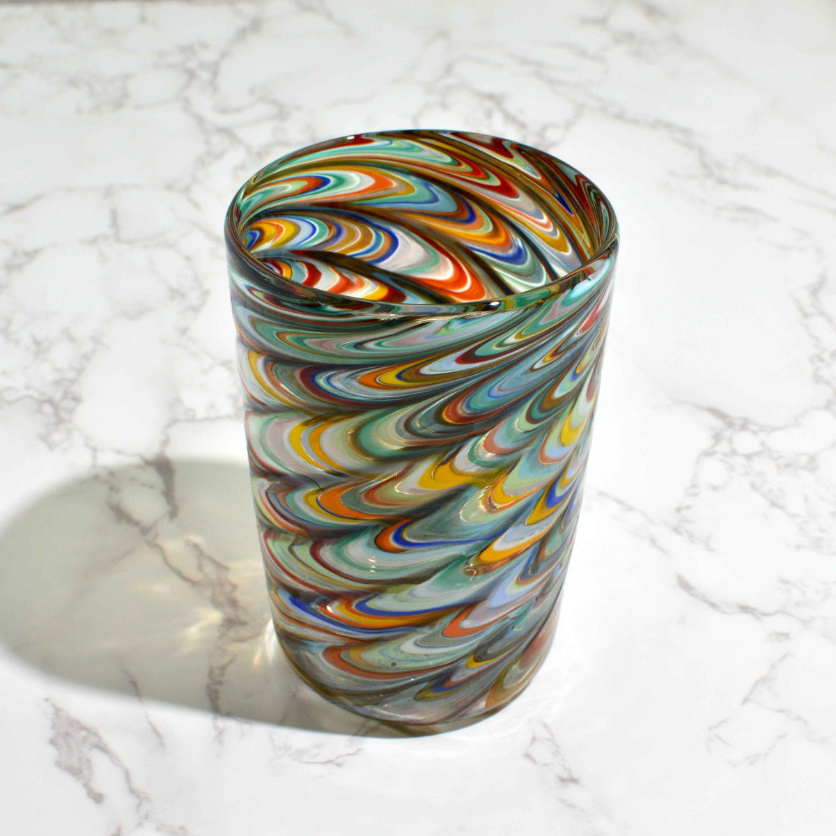 Pavone Murano Glass Tumbler, Multicolor Marbled Glass