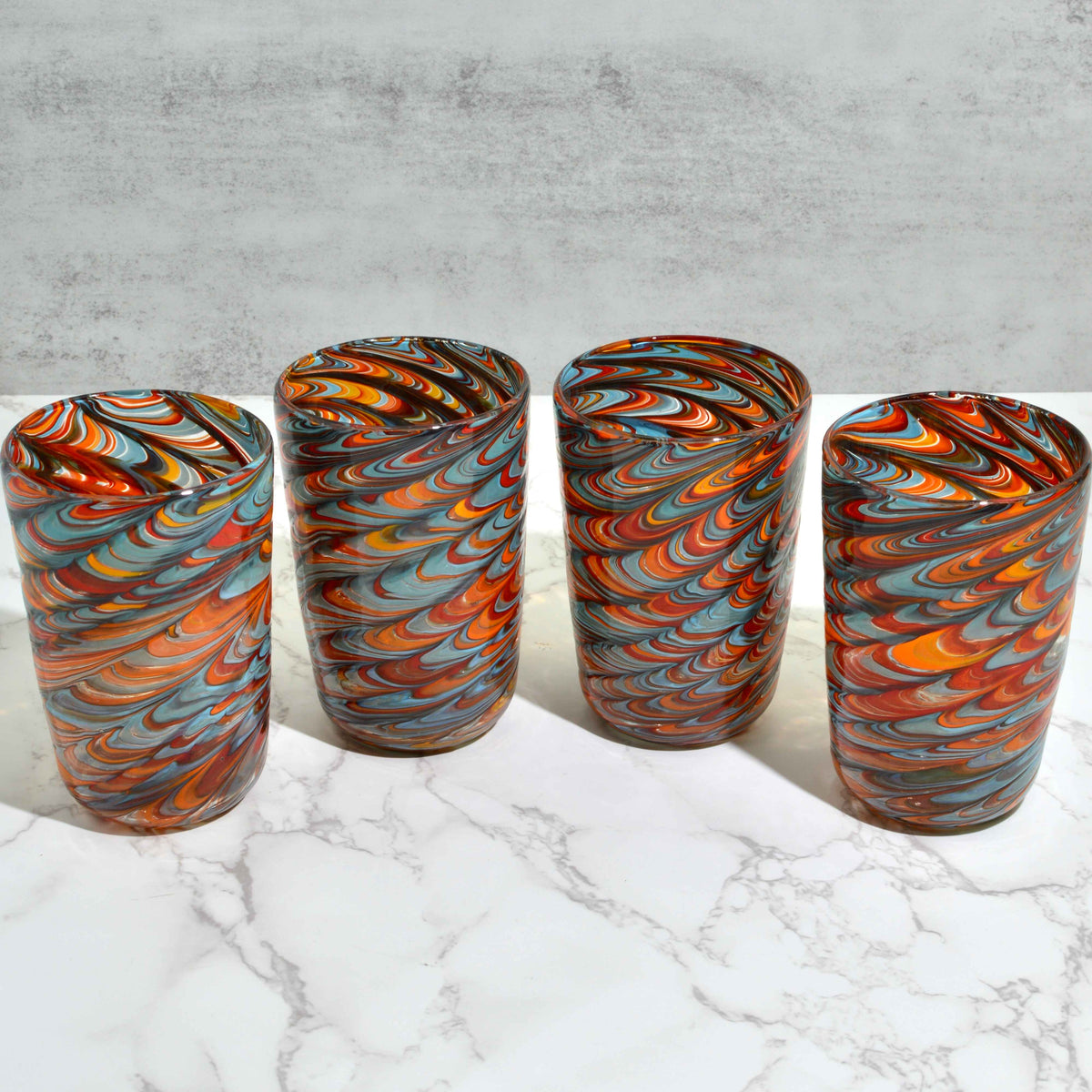 Pavone Murano Glass Tumbler, Multi-Dark Marbled Glass