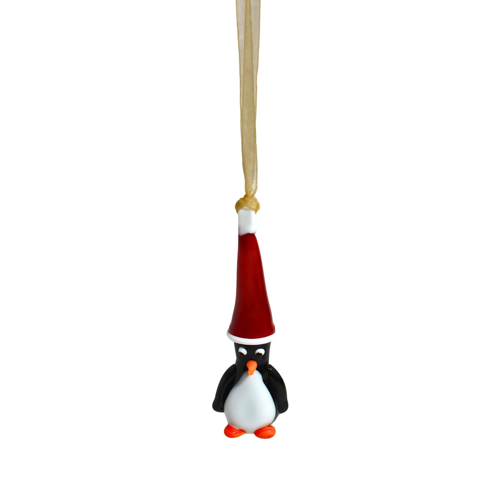 Set of 2 Murano glass penguin figurines, seasonal holiday decorations, with detailed black and white glass design.