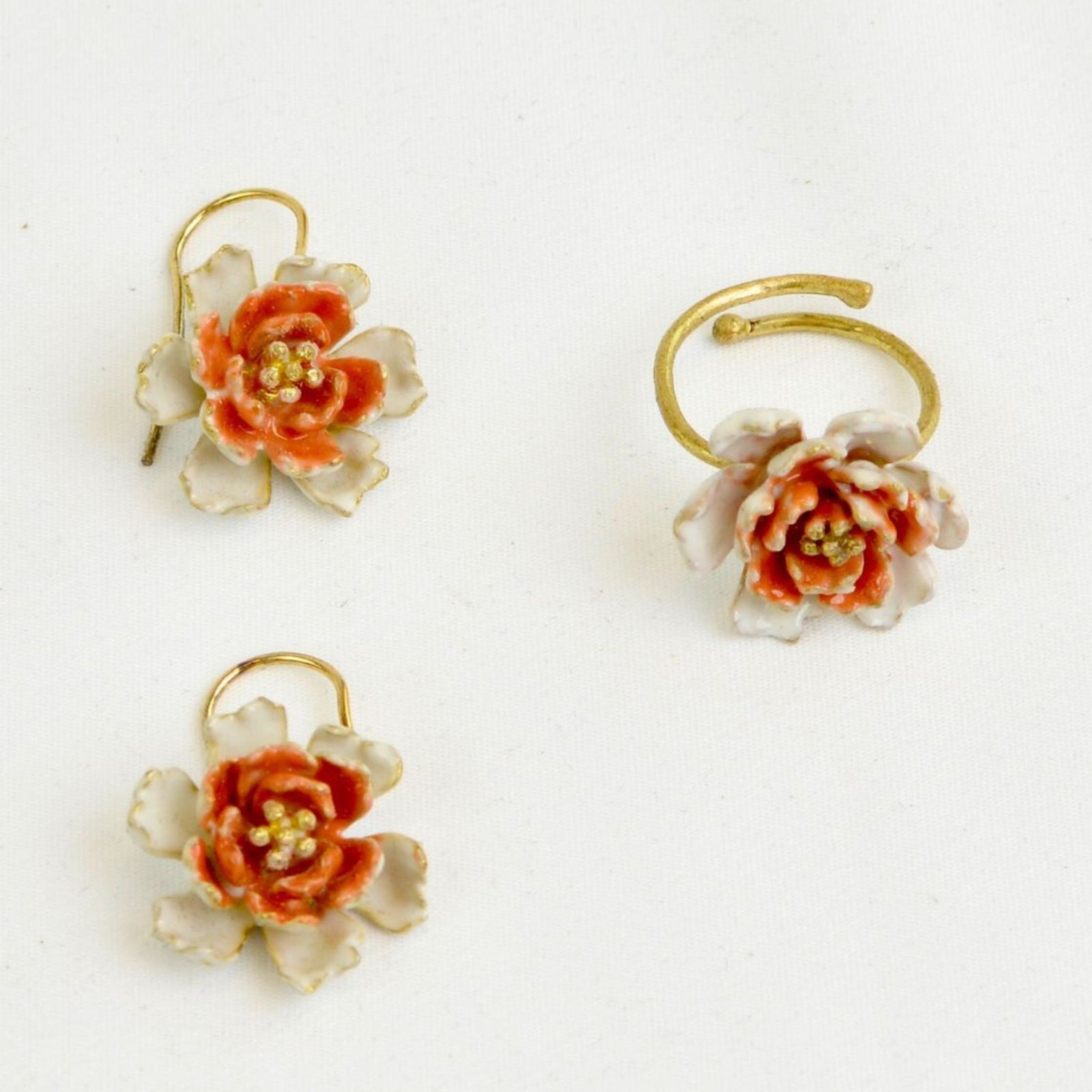 Blue Peony Earring and Ring Set from the Giardino Collection by My Italian Decor, featuring floral jewelry inspired by Sicily.