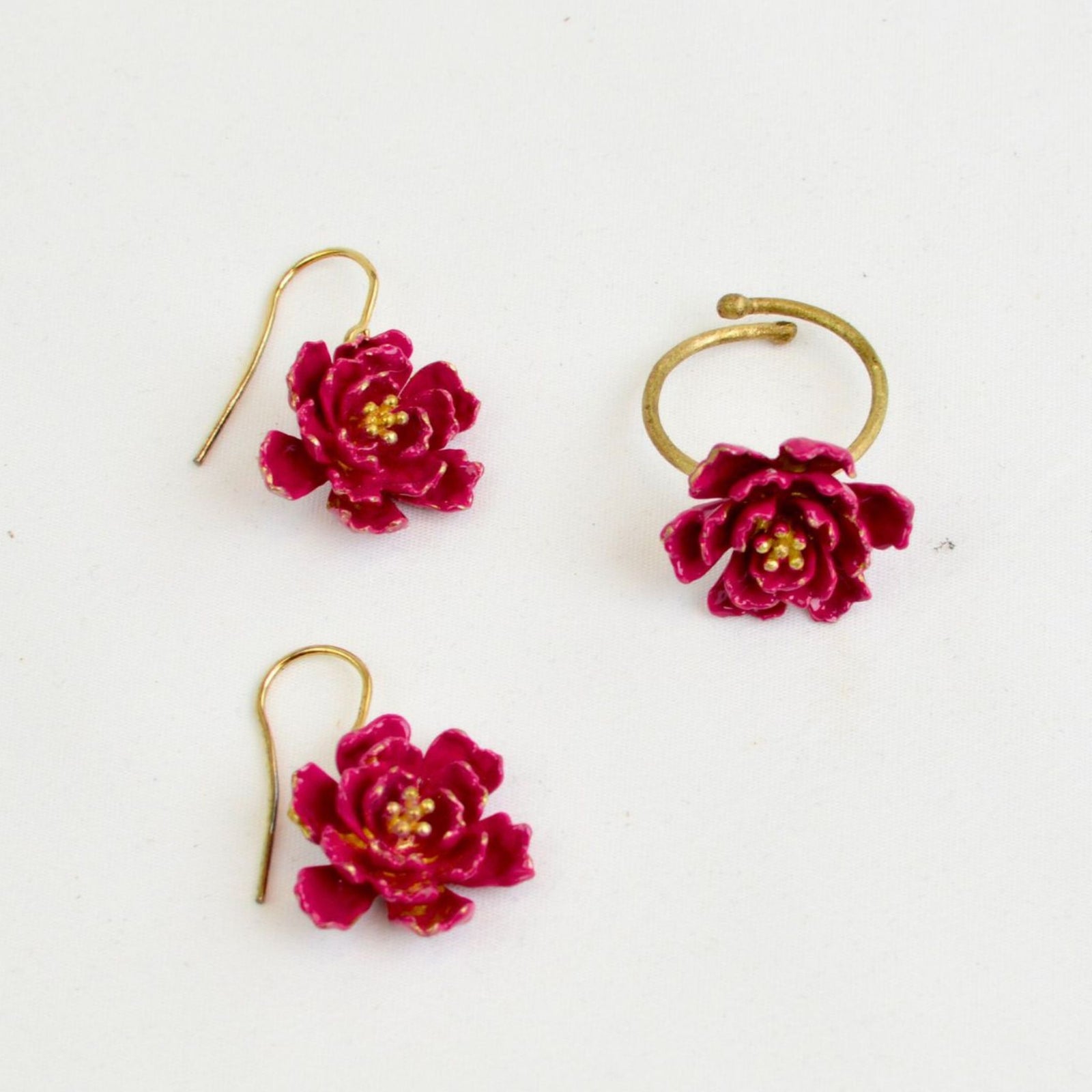 Blue Peony Earring and Ring Set from the Giardino Collection by My Italian Decor, featuring floral jewelry inspired by Sicily.