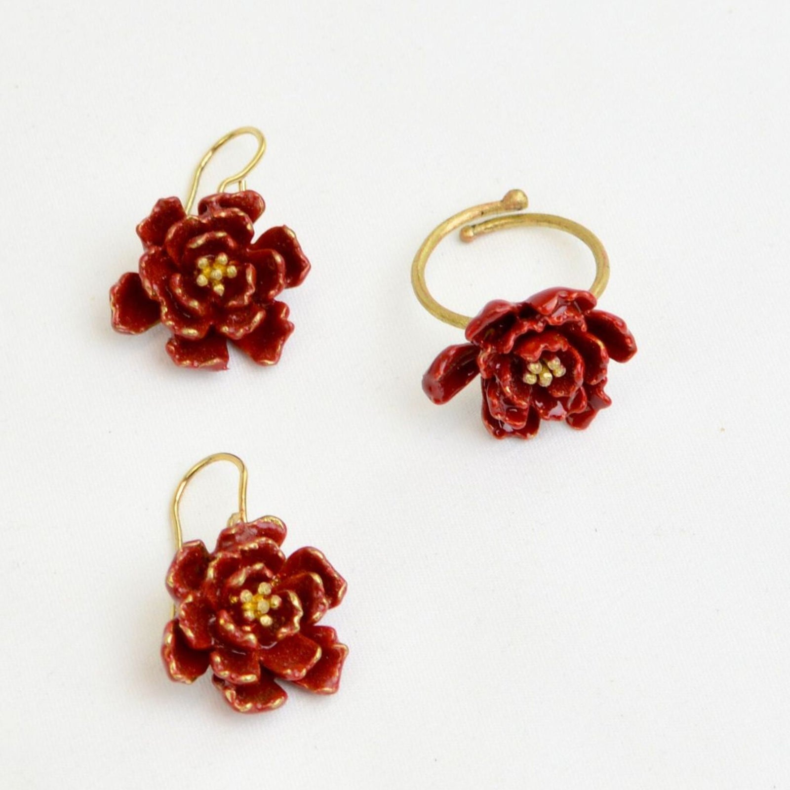 Blue Peony Earring and Ring Set from the Giardino Collection by My Italian Decor, featuring floral jewelry inspired by Sicily.