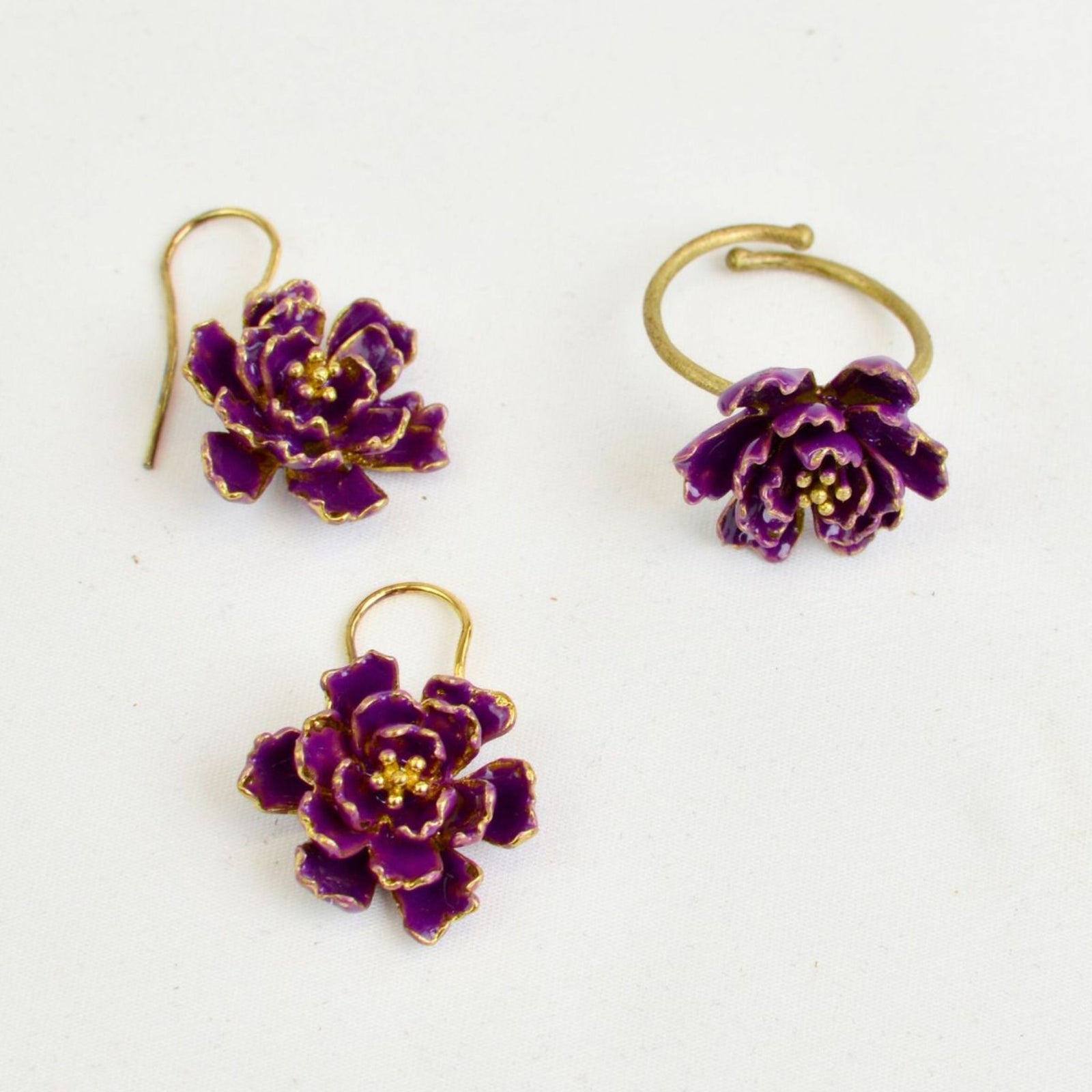 Blue Peony Earring and Ring Set from the Giardino Collection by My Italian Decor, featuring floral jewelry inspired by Sicily.