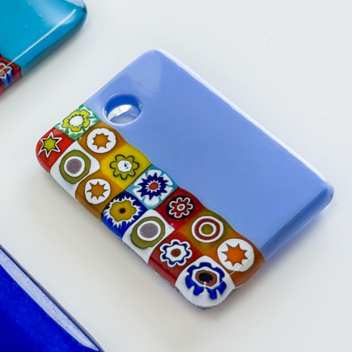 Millefiori Rectangle Pendant on cord, Made in Murano