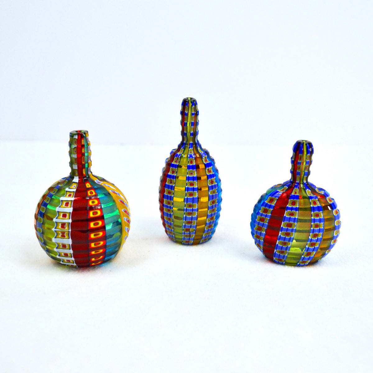 Murano Glass Millefiori Petite Decorative Bottles - Set of 3, Multicolor - My Italian Decor