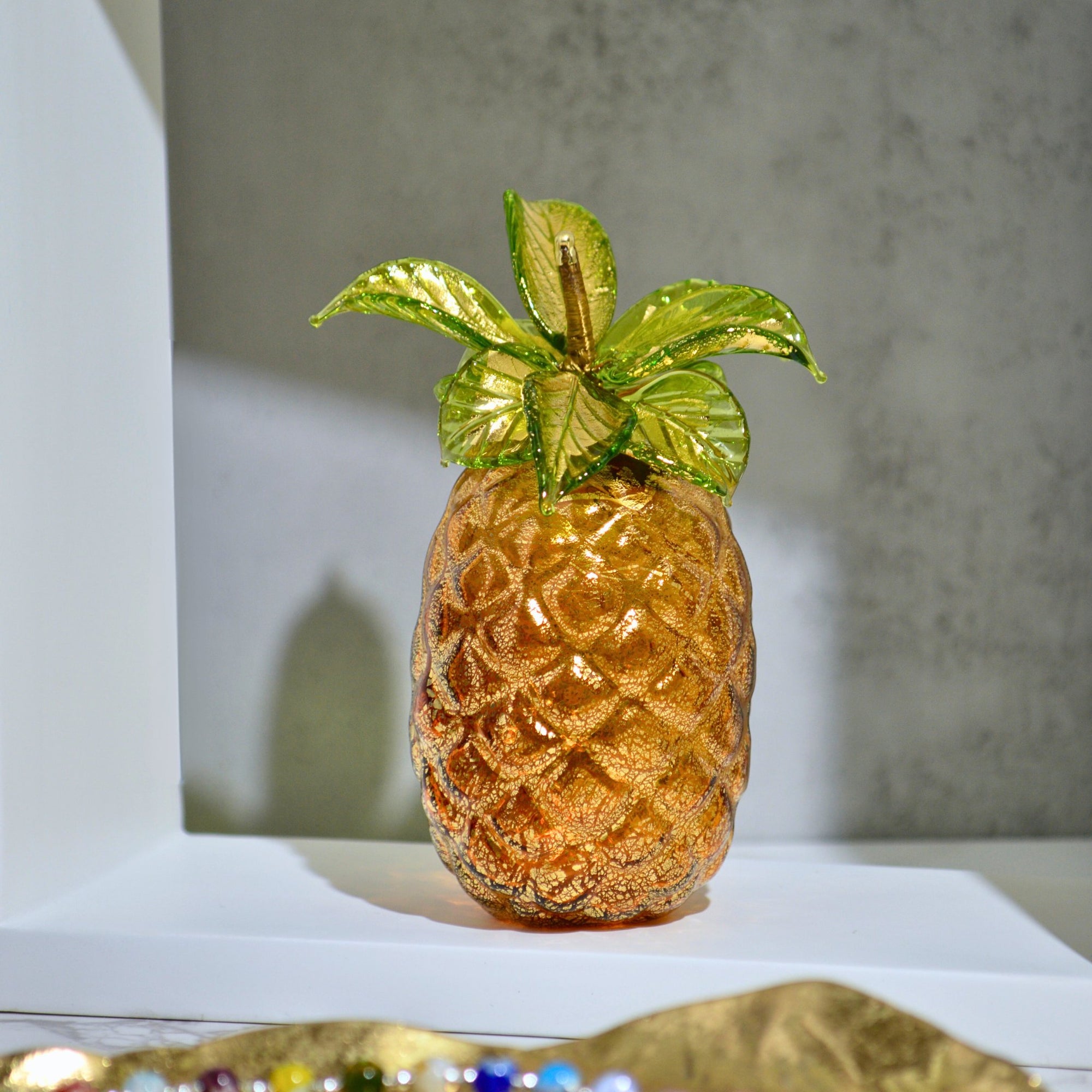Murano Blown Glass Pineapple, Amber with 24k Gold, Made in Italy - My Italian Decor